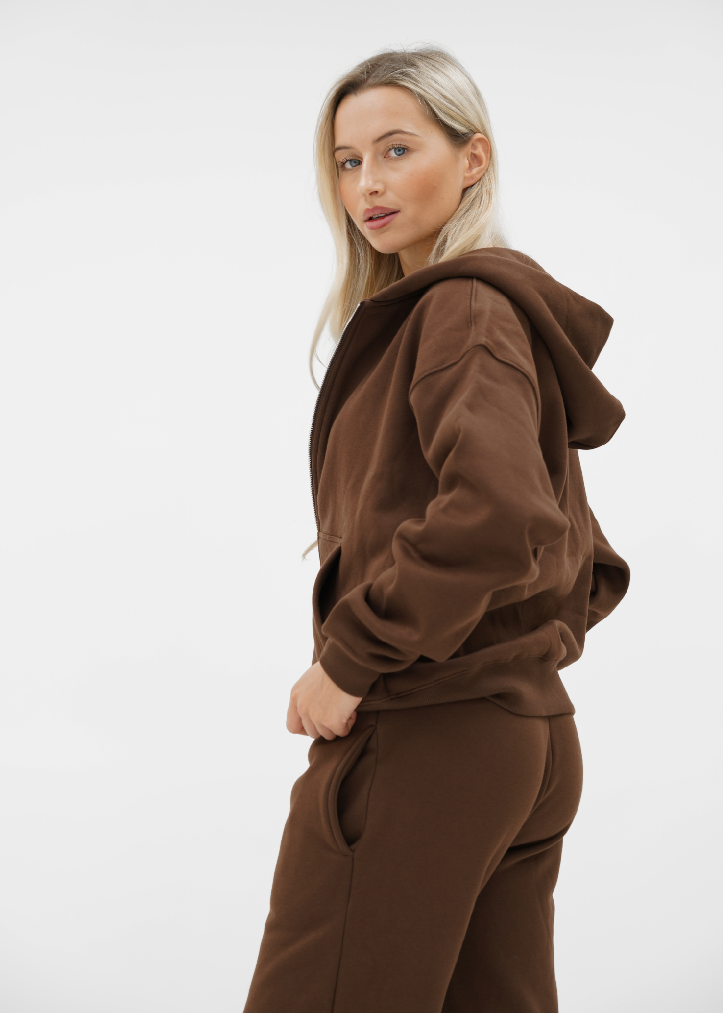 Basic zip hoodie chocolate brown (tall)