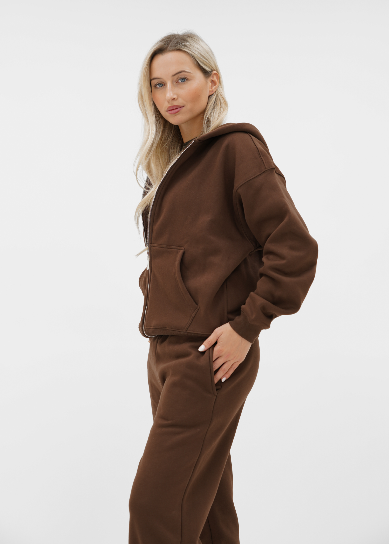 Basic zip hoodie chocolate brown (tall)