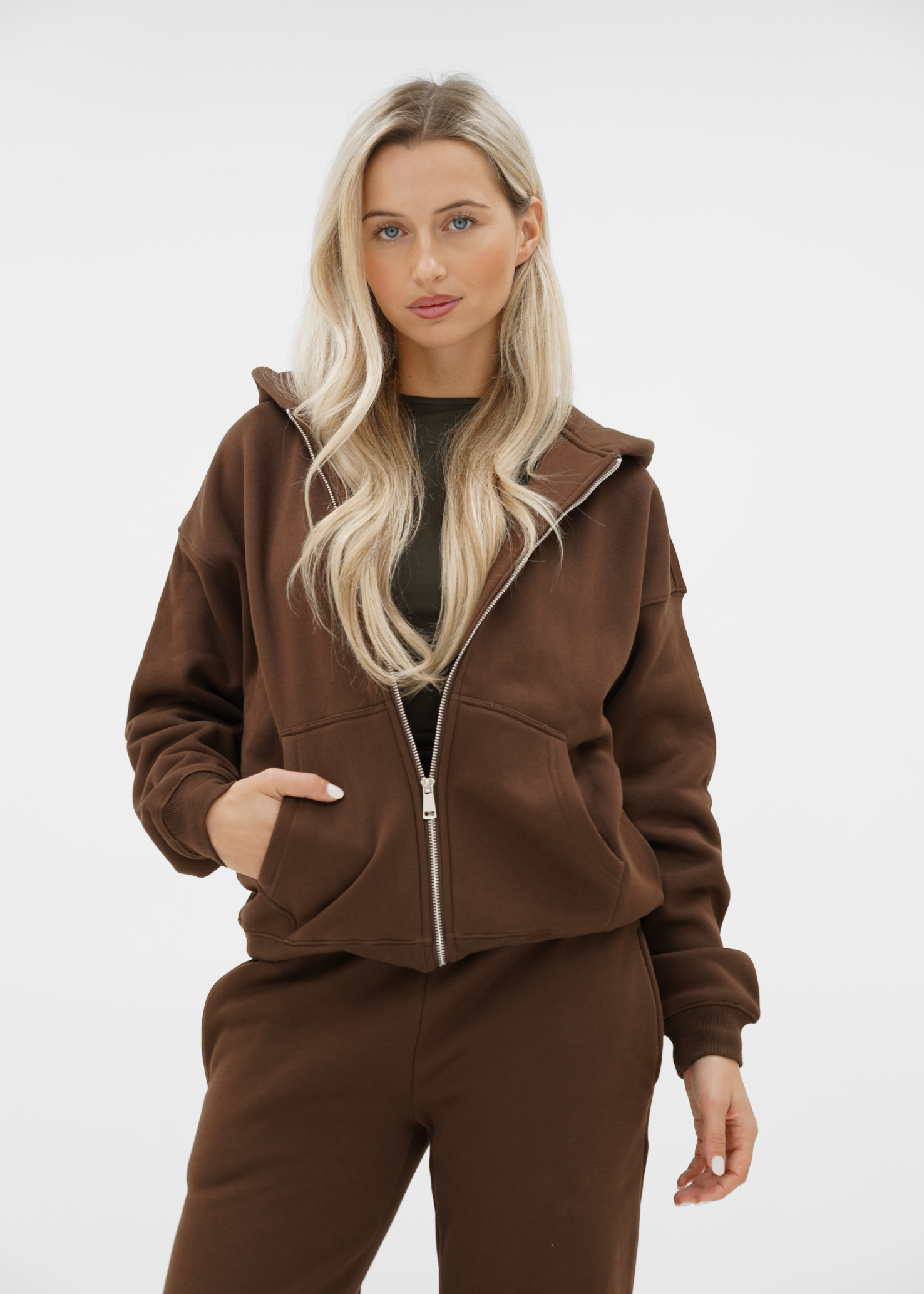 Basic zip hoodie chocolate brown (tall)