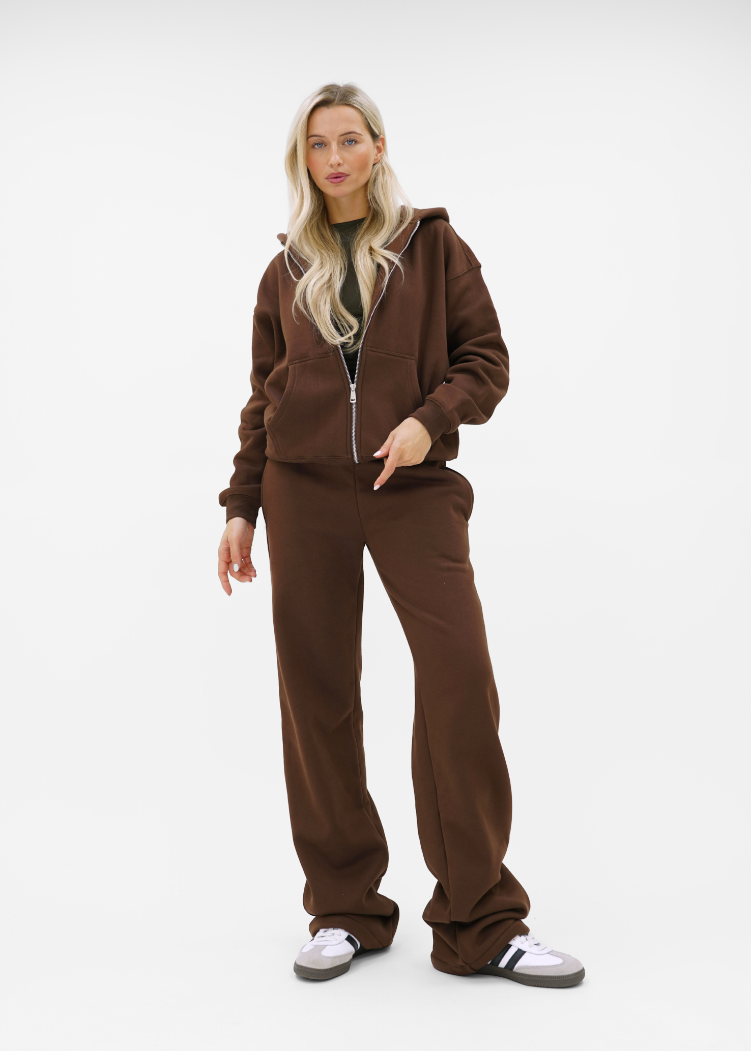 Basic zip hoodie chocolate brown (tall)