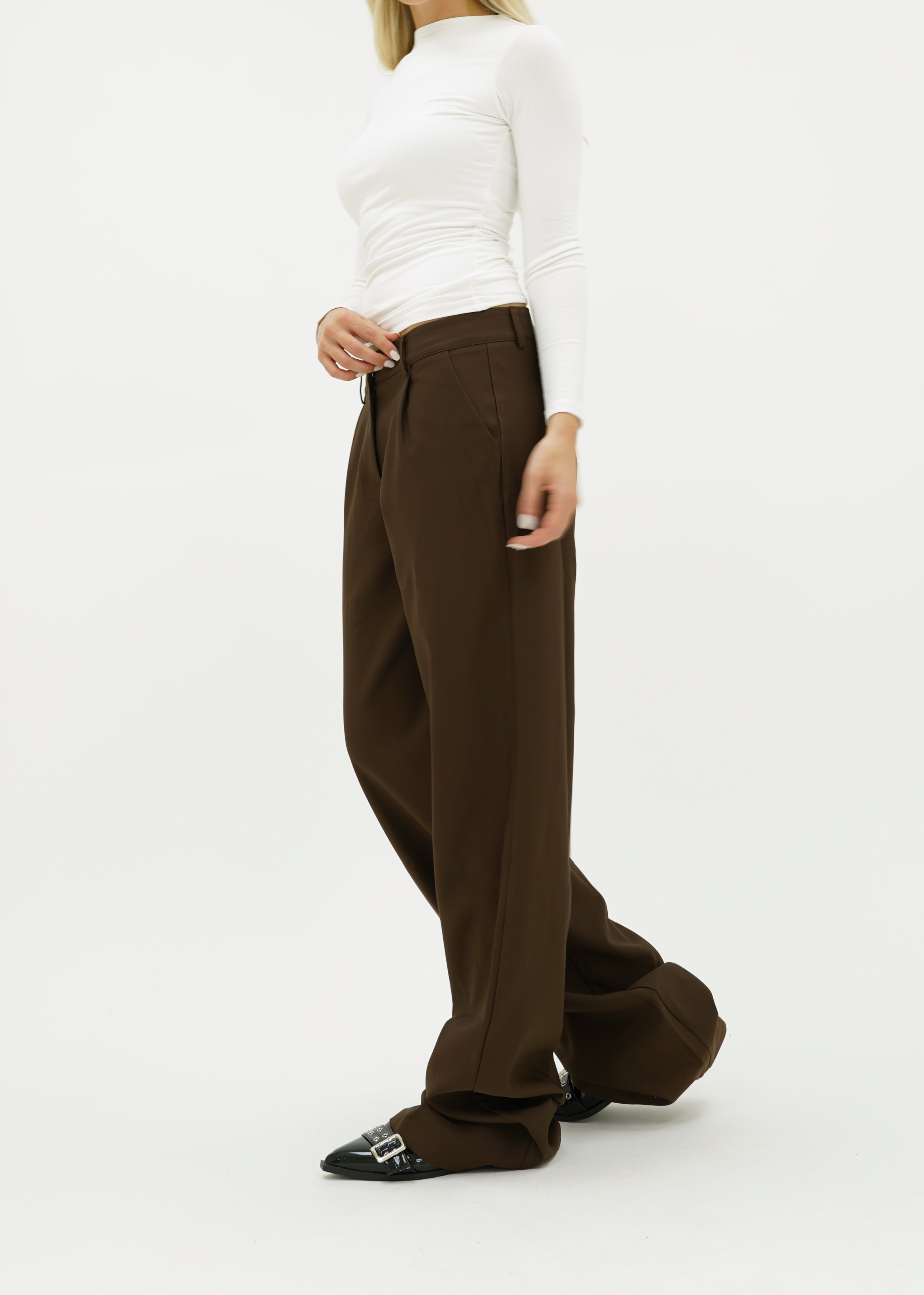 Low/mid waist wide leg pants casual chocolate brown (tall)