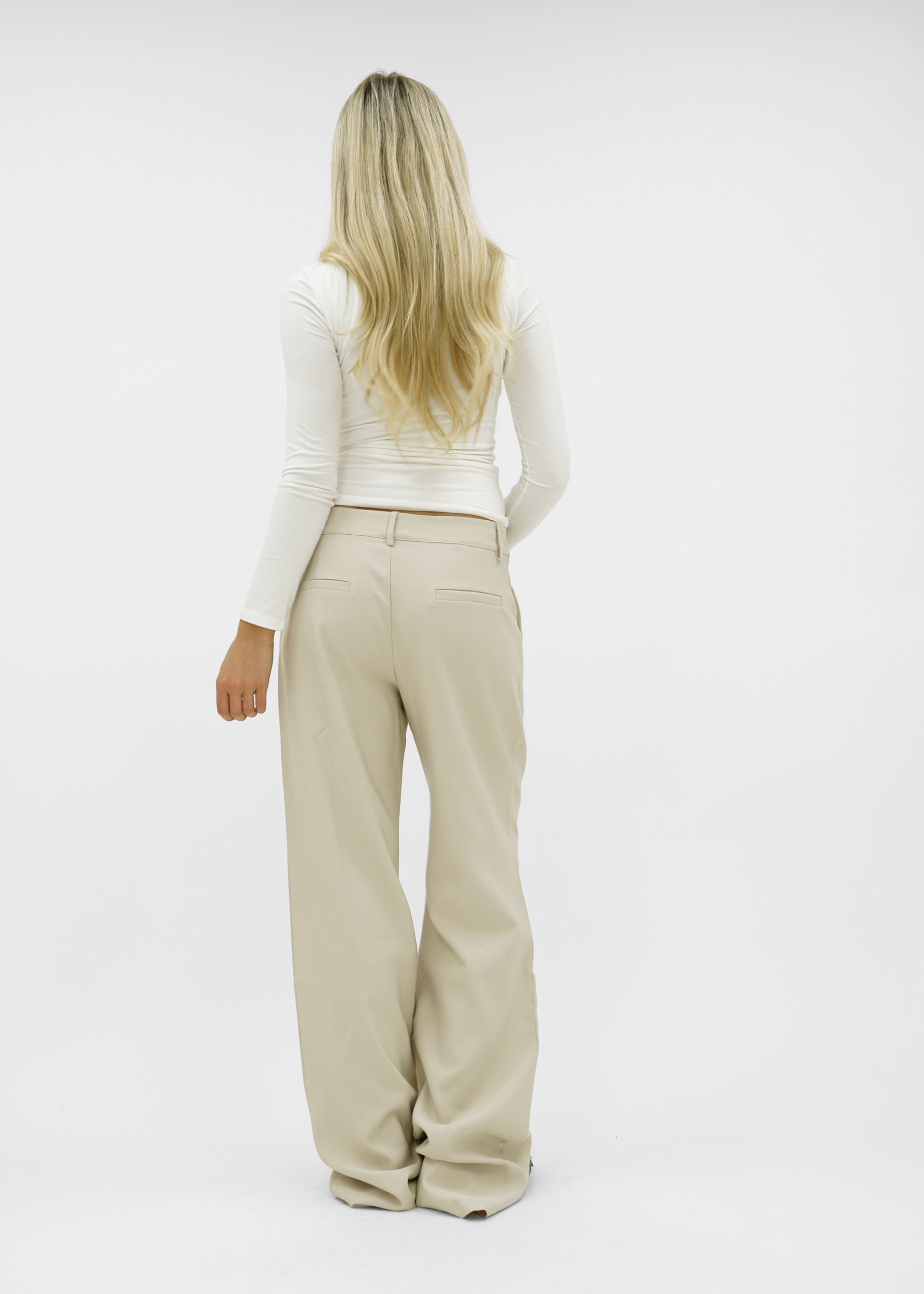 Low/mid waist wide leg pants casual crème (tall)