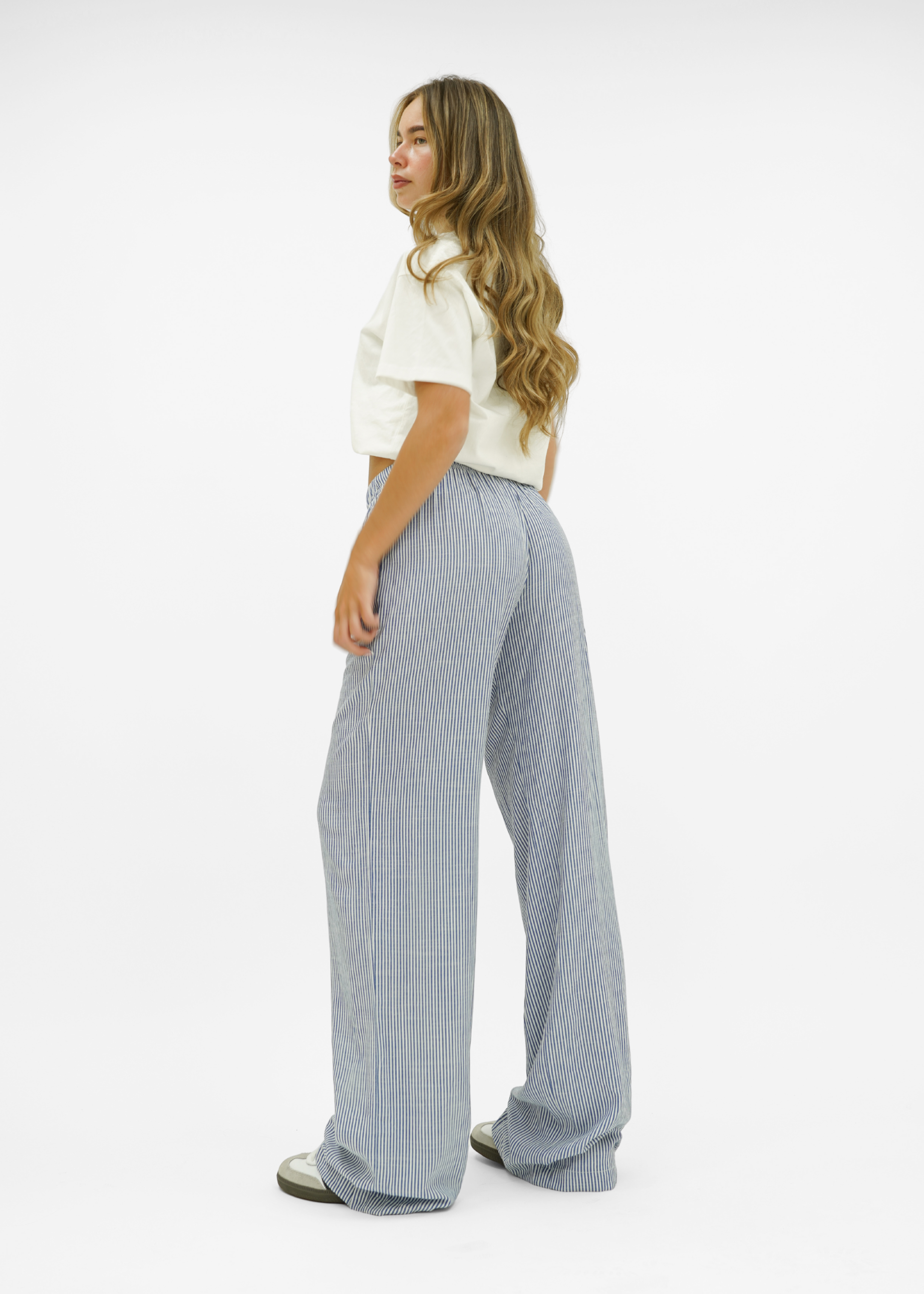 Mid waist striped cotton pants (tall) dark blue