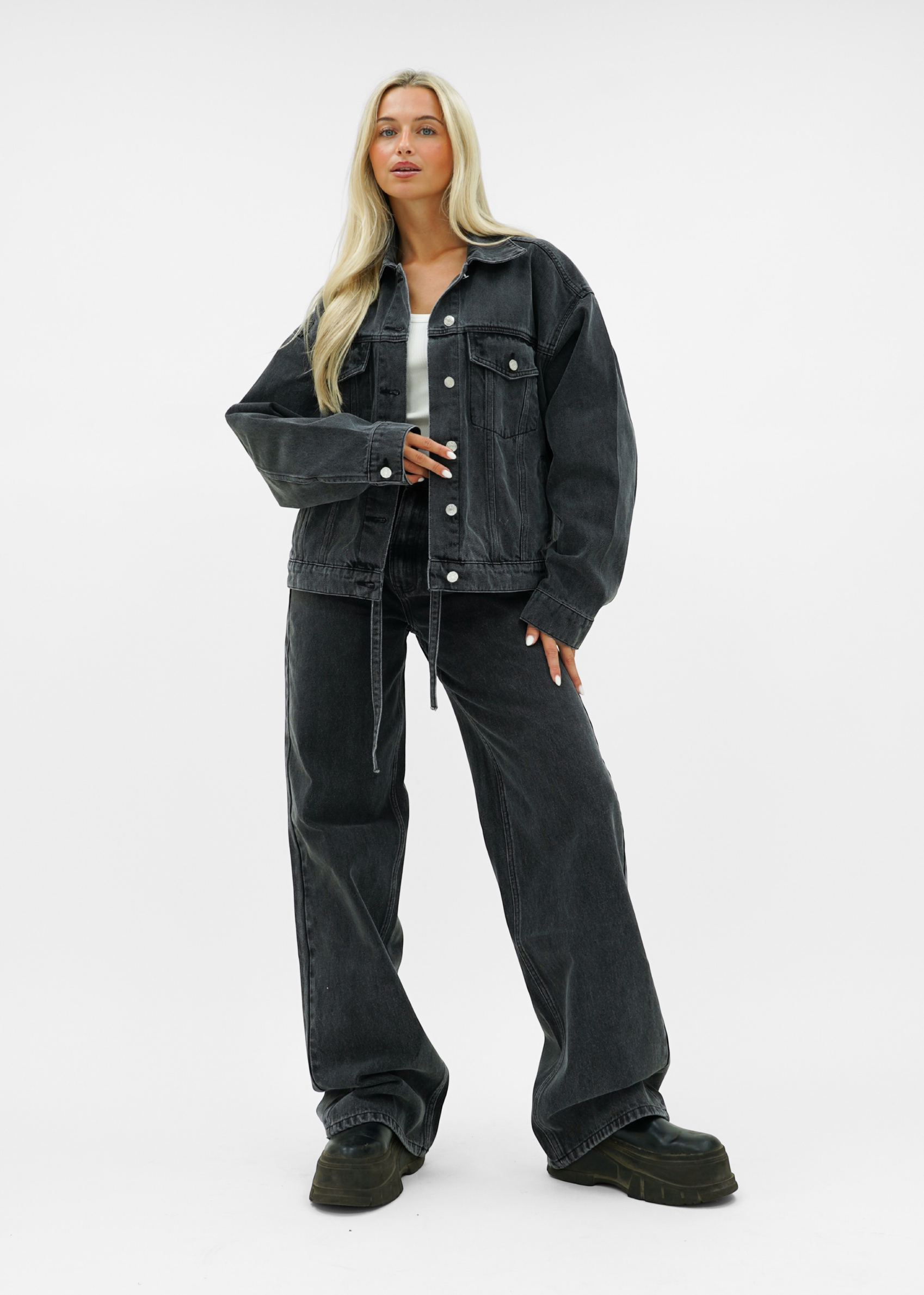 Oversized denim jacket dark washed grey (tall)