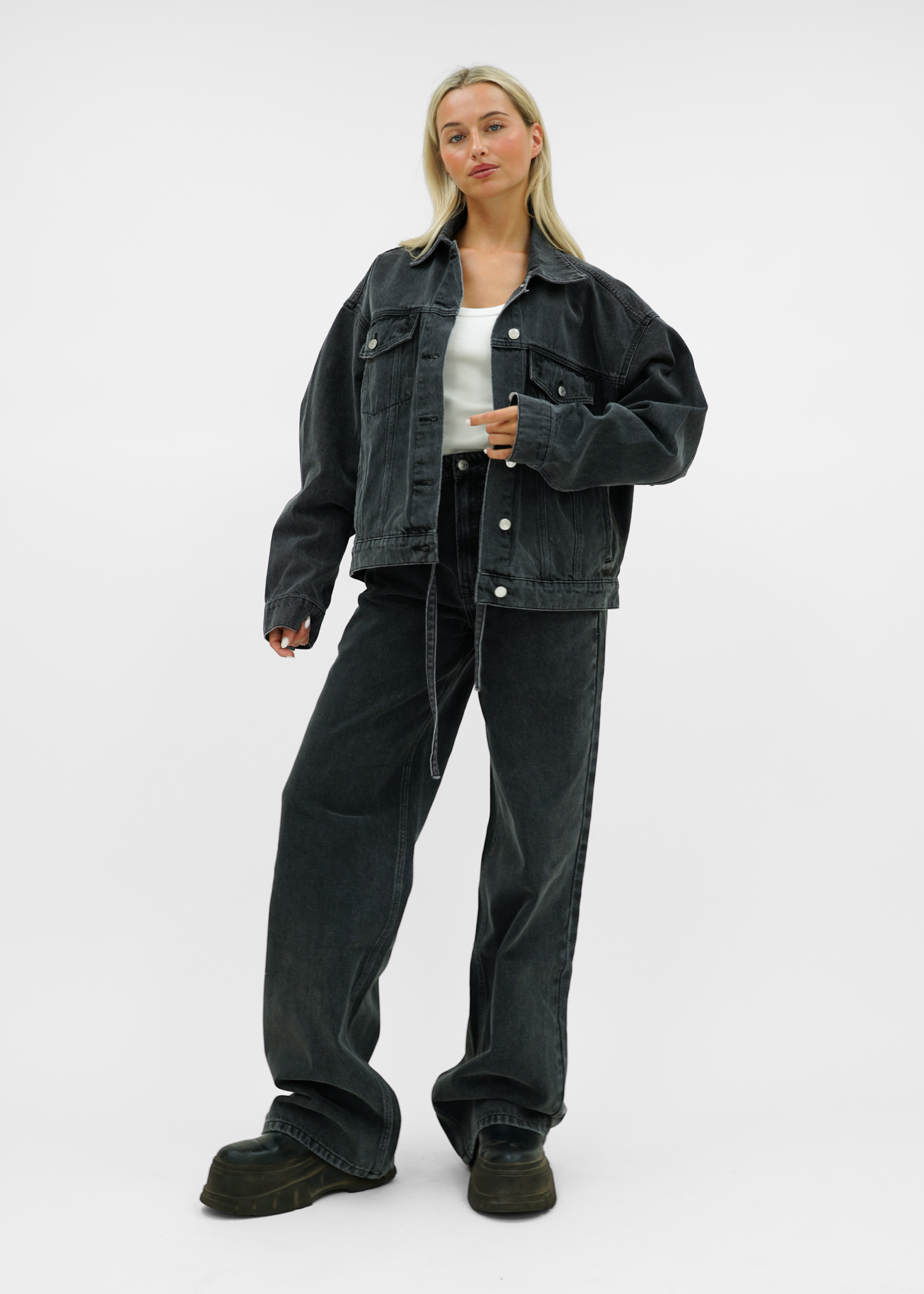 Oversized denim jacket dark washed grey (tall)
