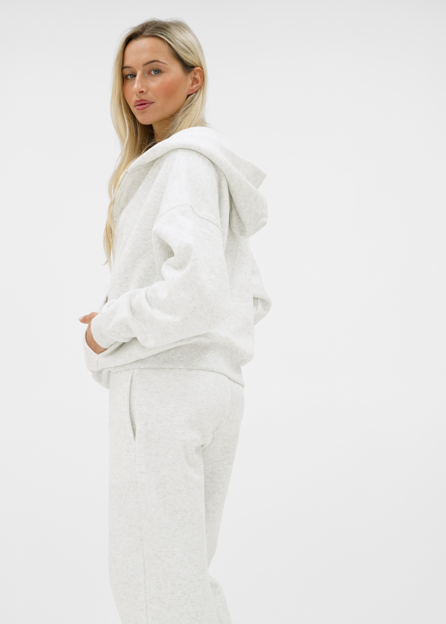 Basic zip hoodie light grey melange (tall)