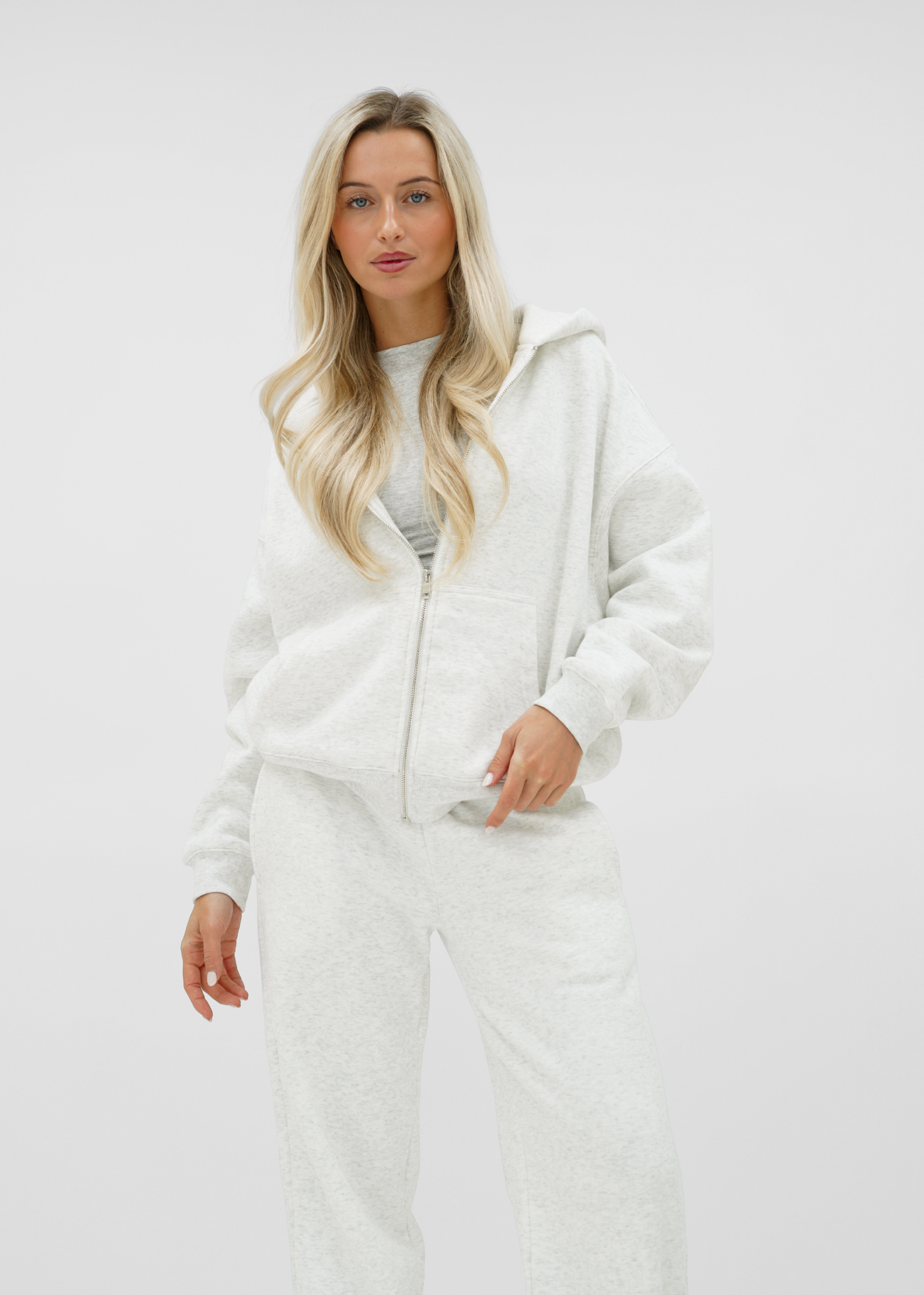 Basic zip hoodie light grey melange (tall)