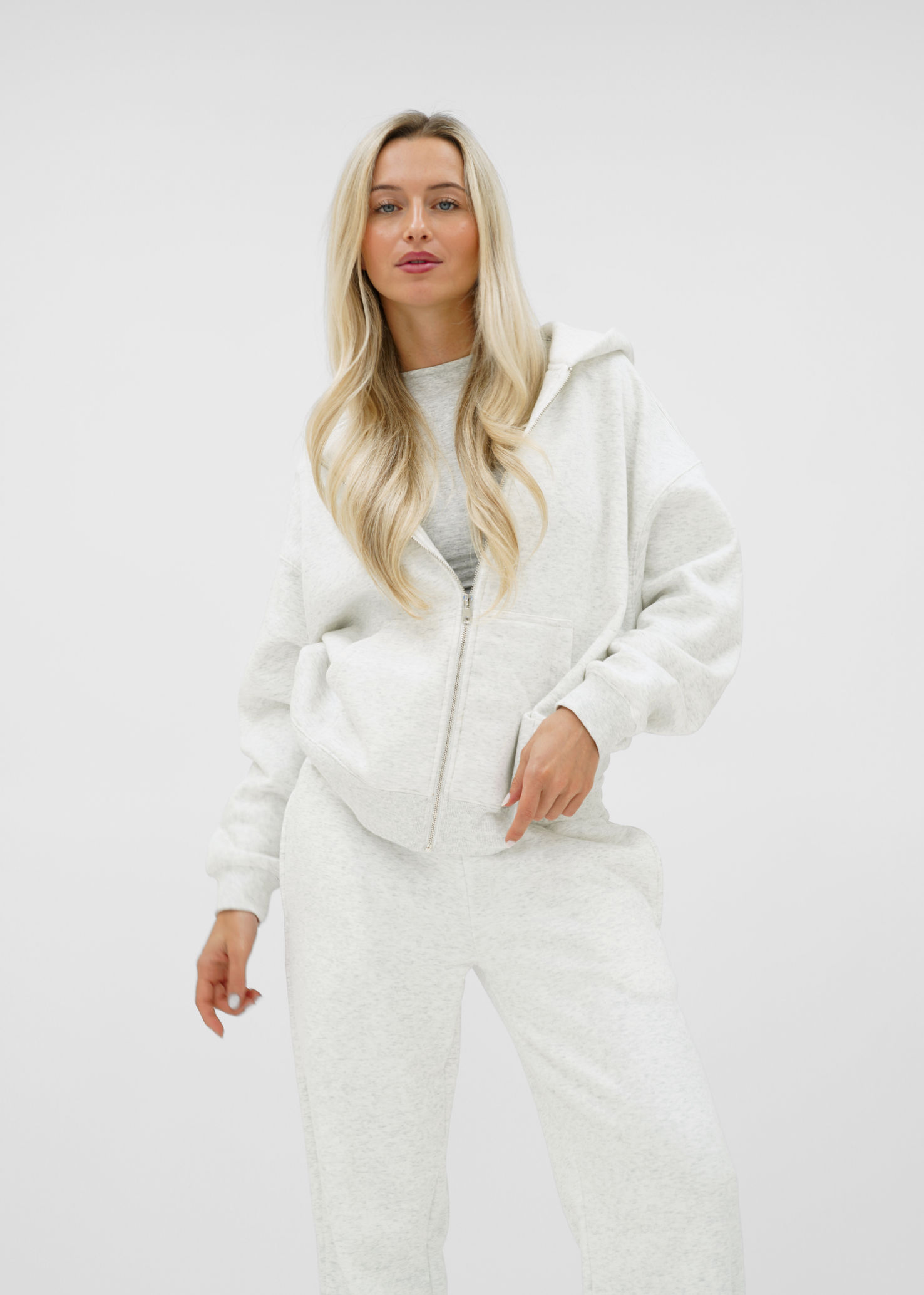 Basic zip hoodie light grey melange (tall)