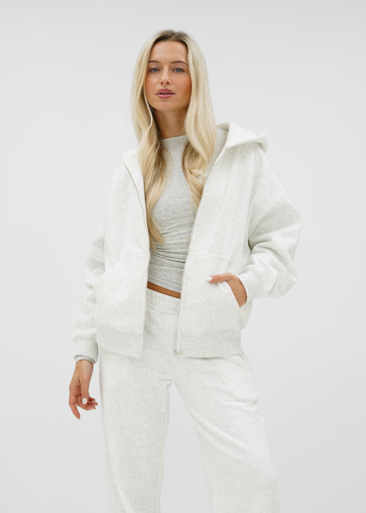 Basic zip hoodie light grey melange (tall)