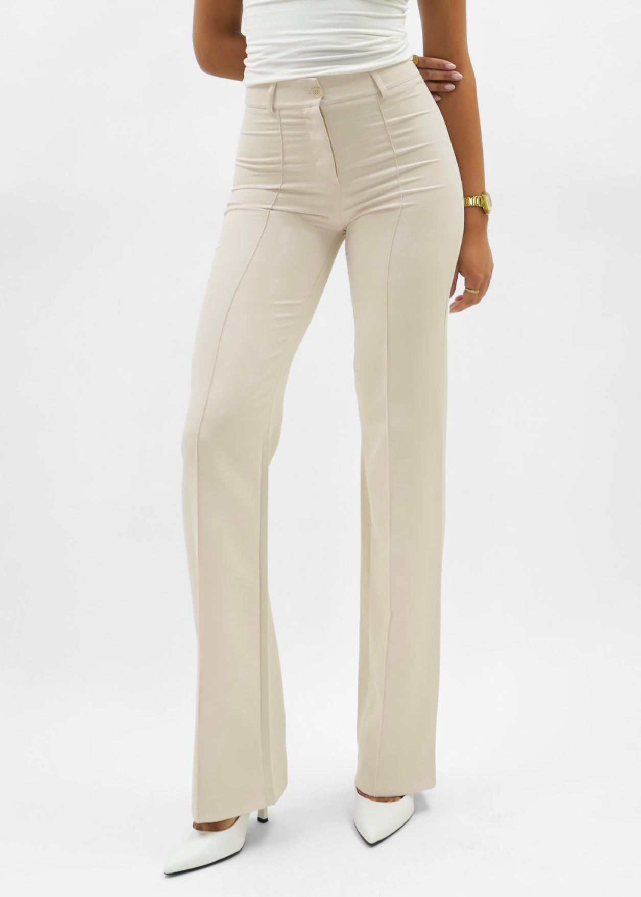 Straight leg pants met pressfold crème (tall)