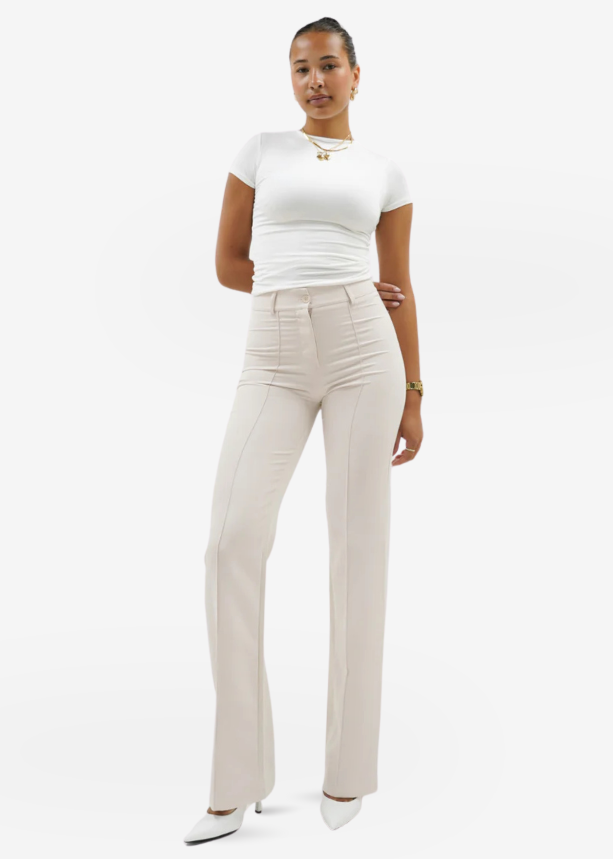 Straight leg pants met pressfold crème (TALL)