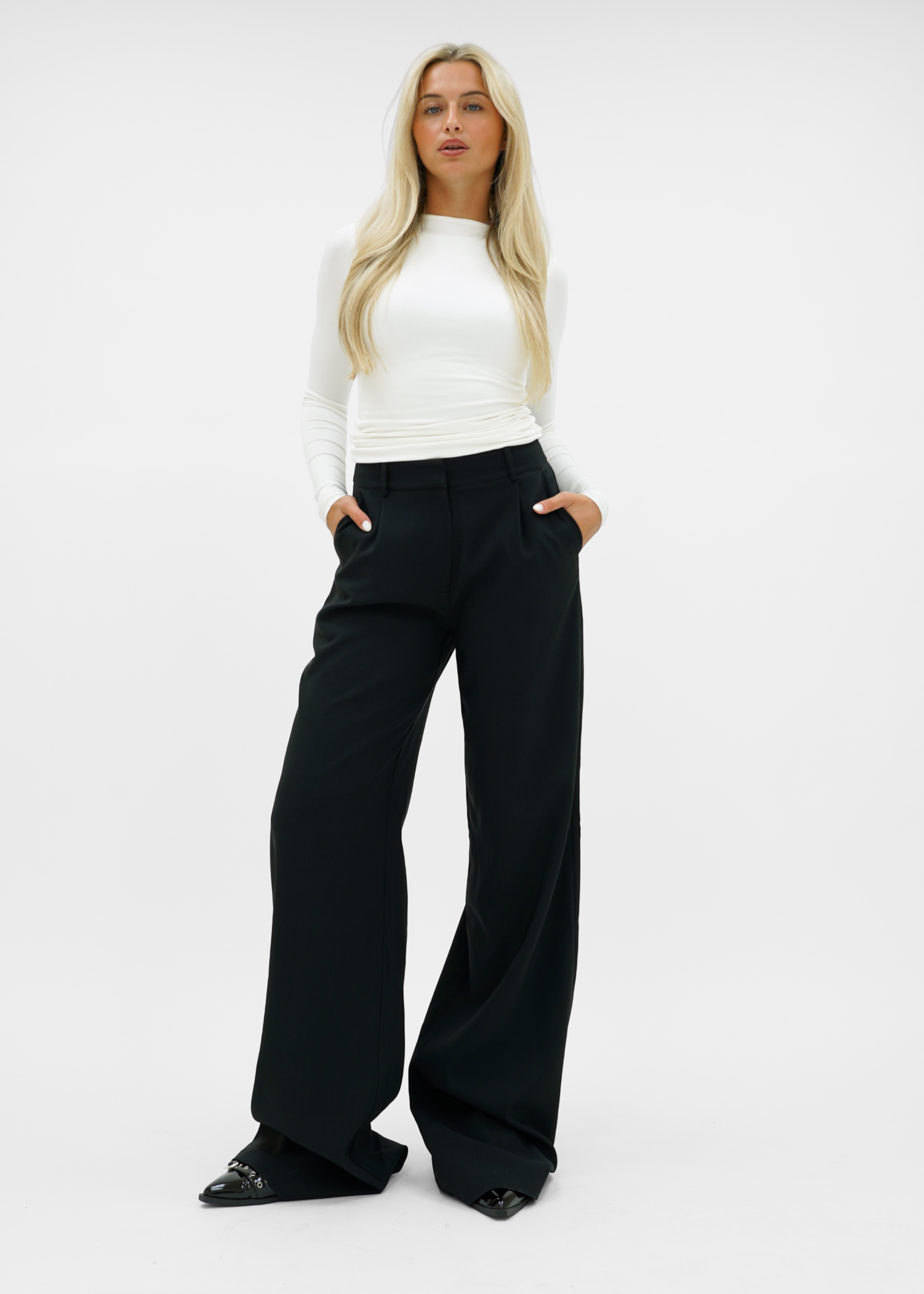 High waist wide leg pants casual black (tall)
