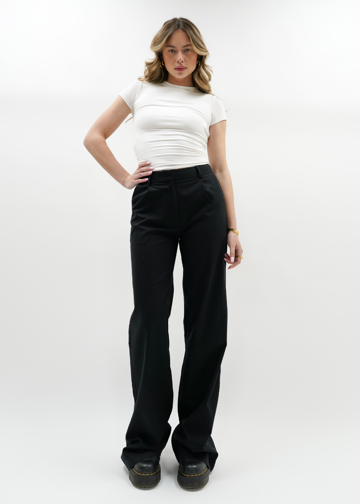 High waist linnen pants casual (TALL) black
