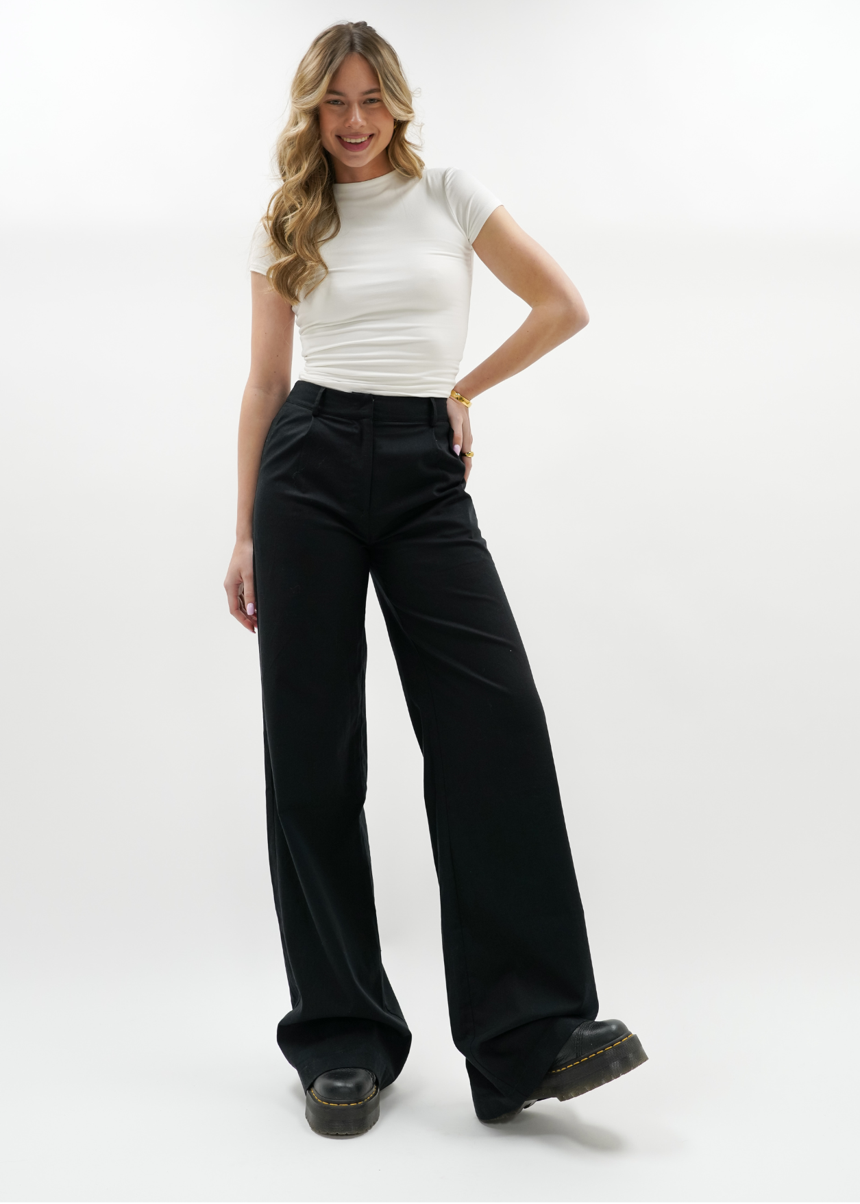 High waist linnen pants casual (TALL) black