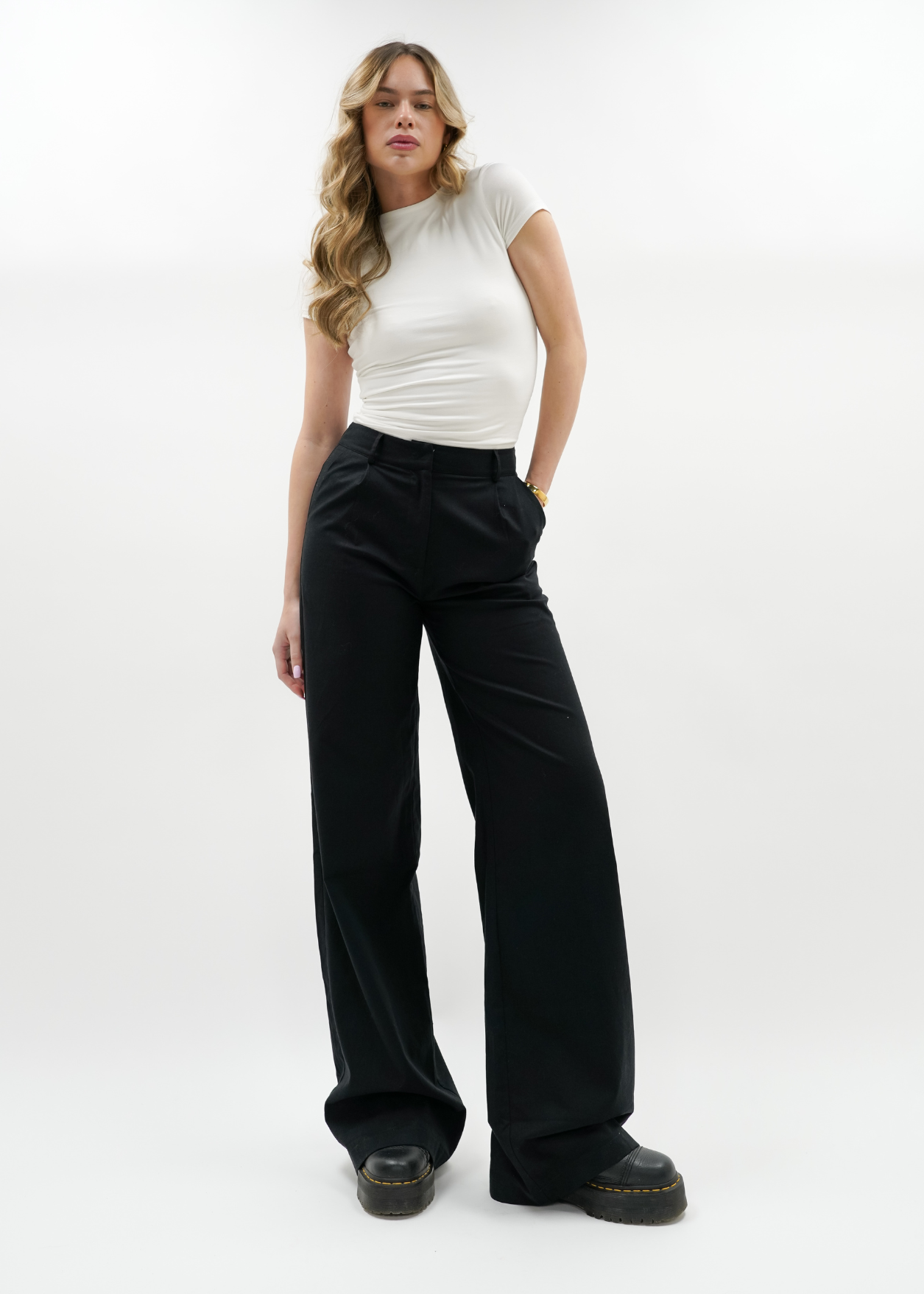 High waist linnen pants casual (TALL) black