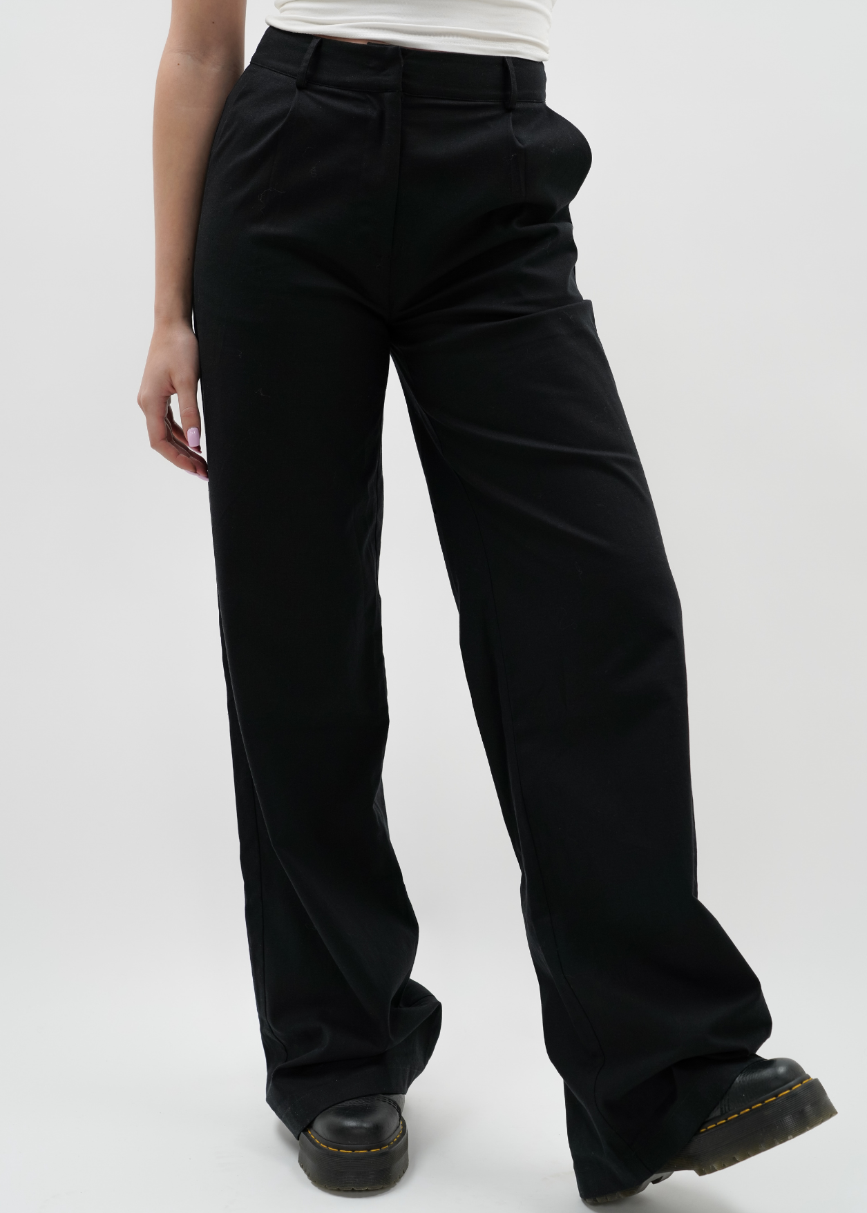 High waist linnen pants casual (TALL) black
