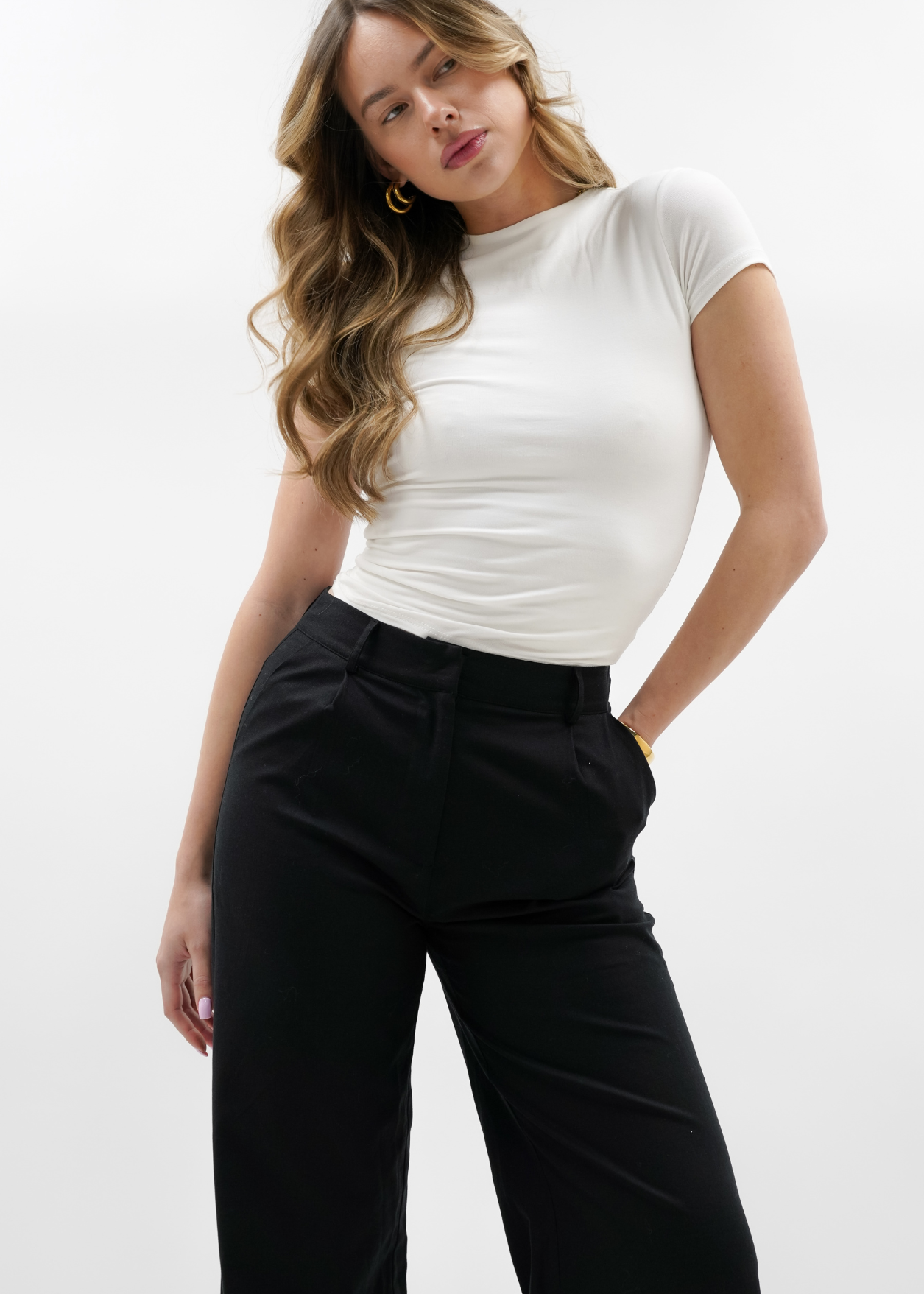 High waist linnen pants casual (TALL) black