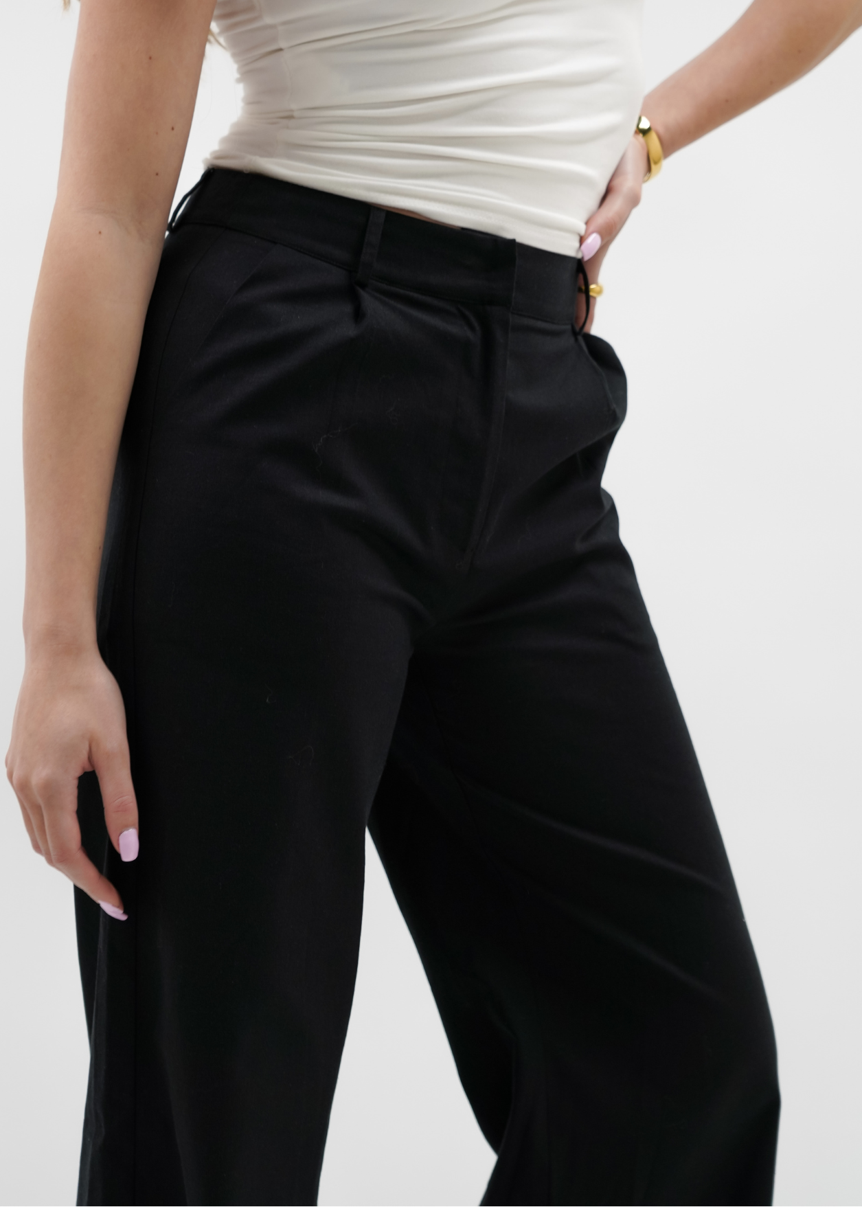 High waist linnen pants casual (TALL) black