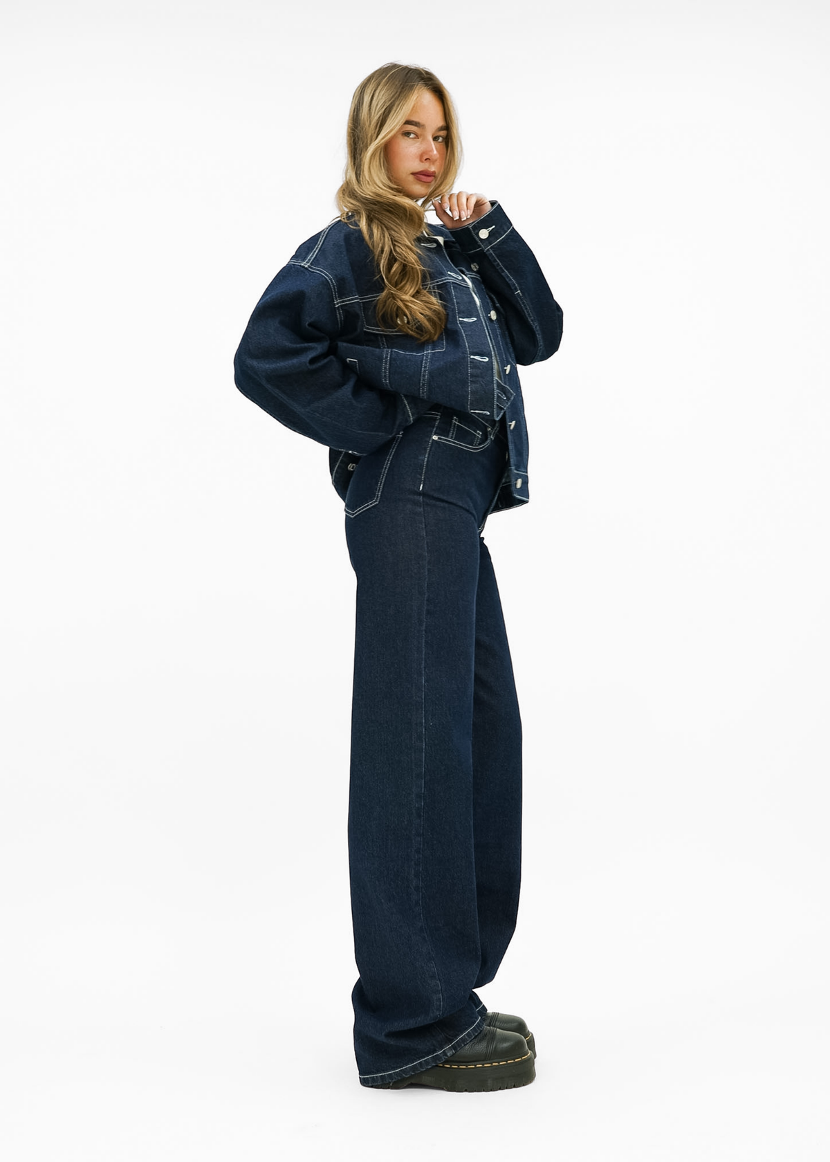 High waist super wide leg jeans dark denim (tall)