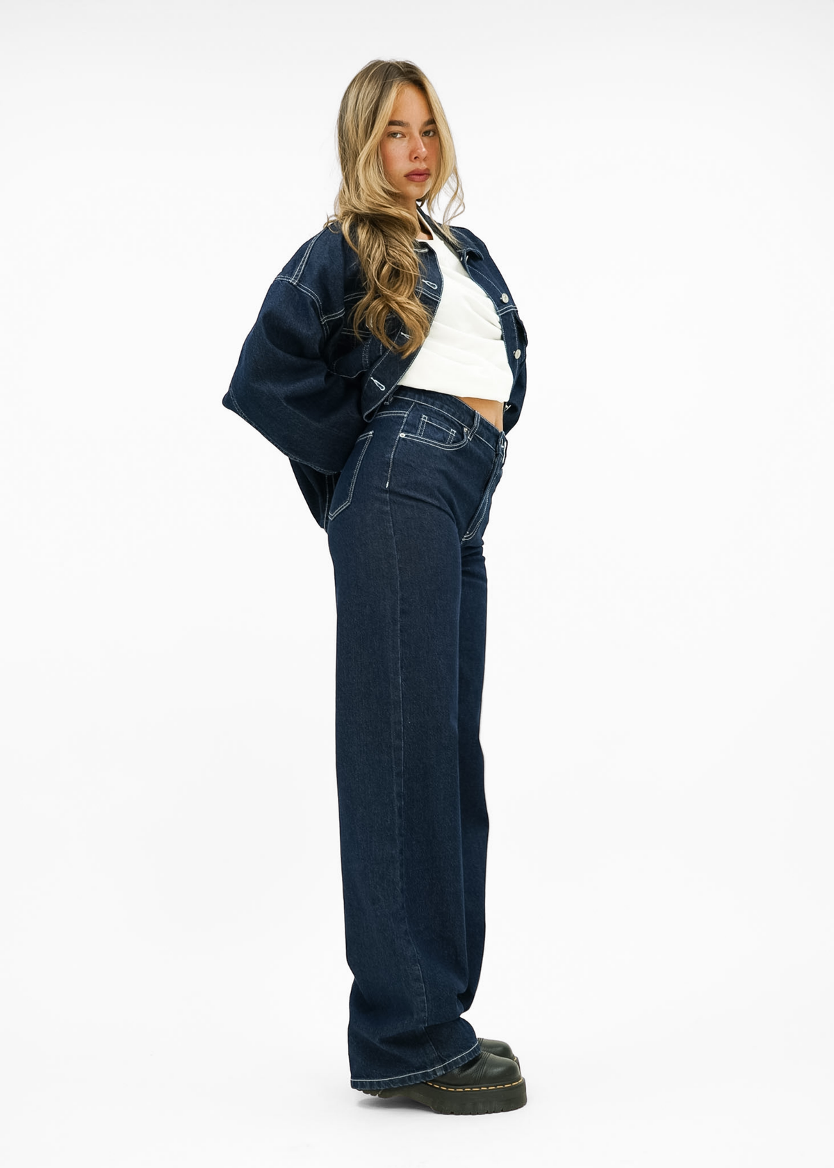 High waist super wide leg jeans dark denim (tall)