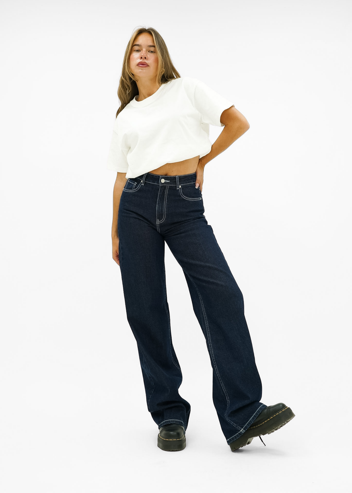 High waist super wide leg jeans dark denim (tall)