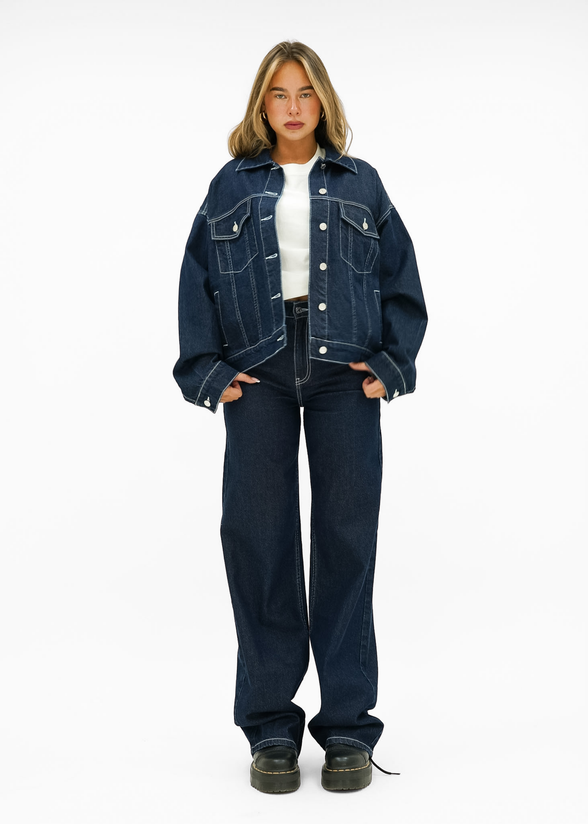 High waist super wide leg jeans dark denim (tall)