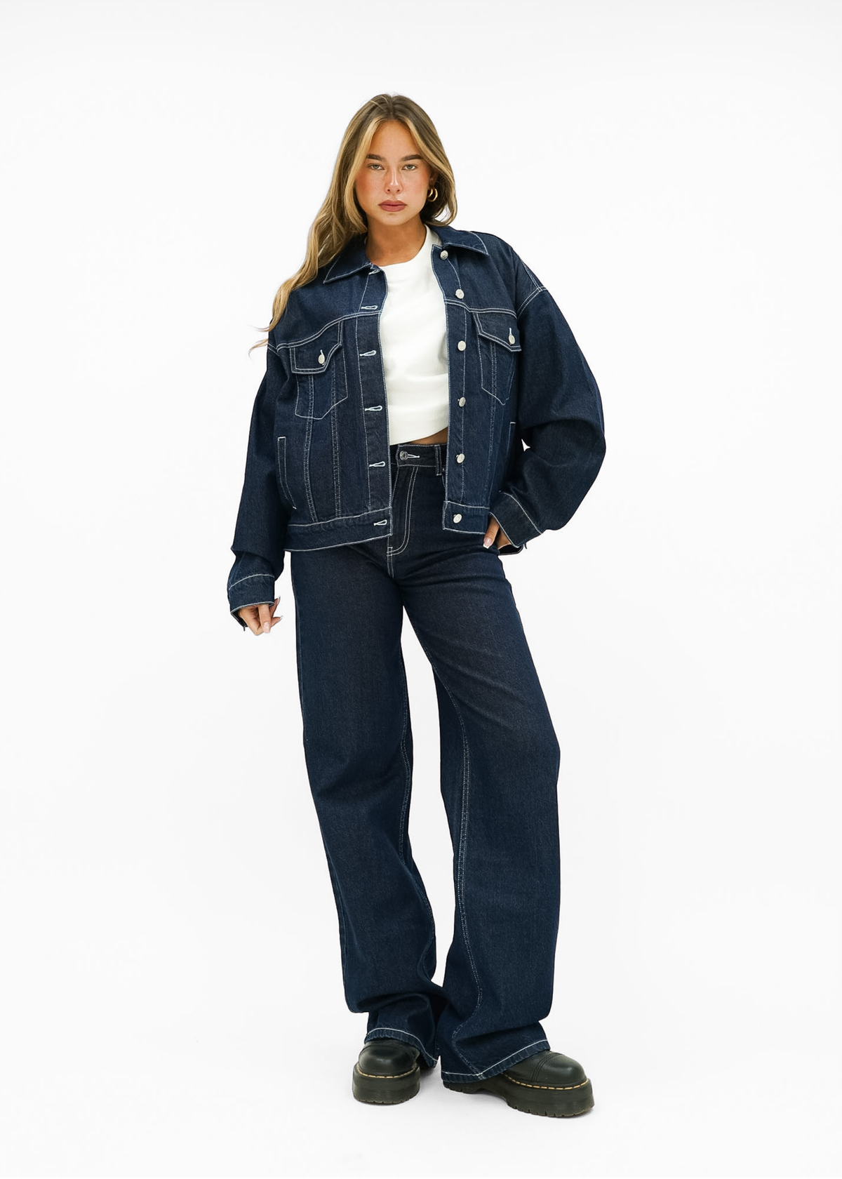 High waist super wide leg jeans dark denim (tall)