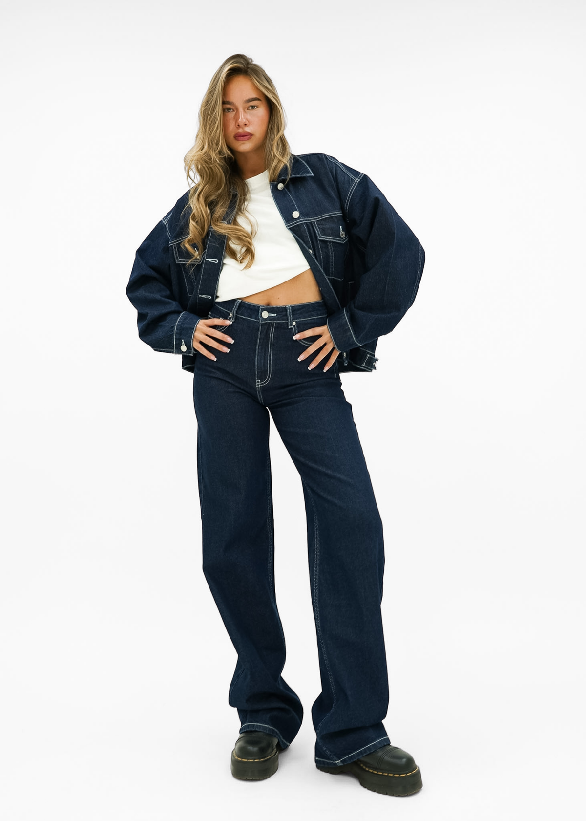 High waist super wide leg jeans dark denim (tall)