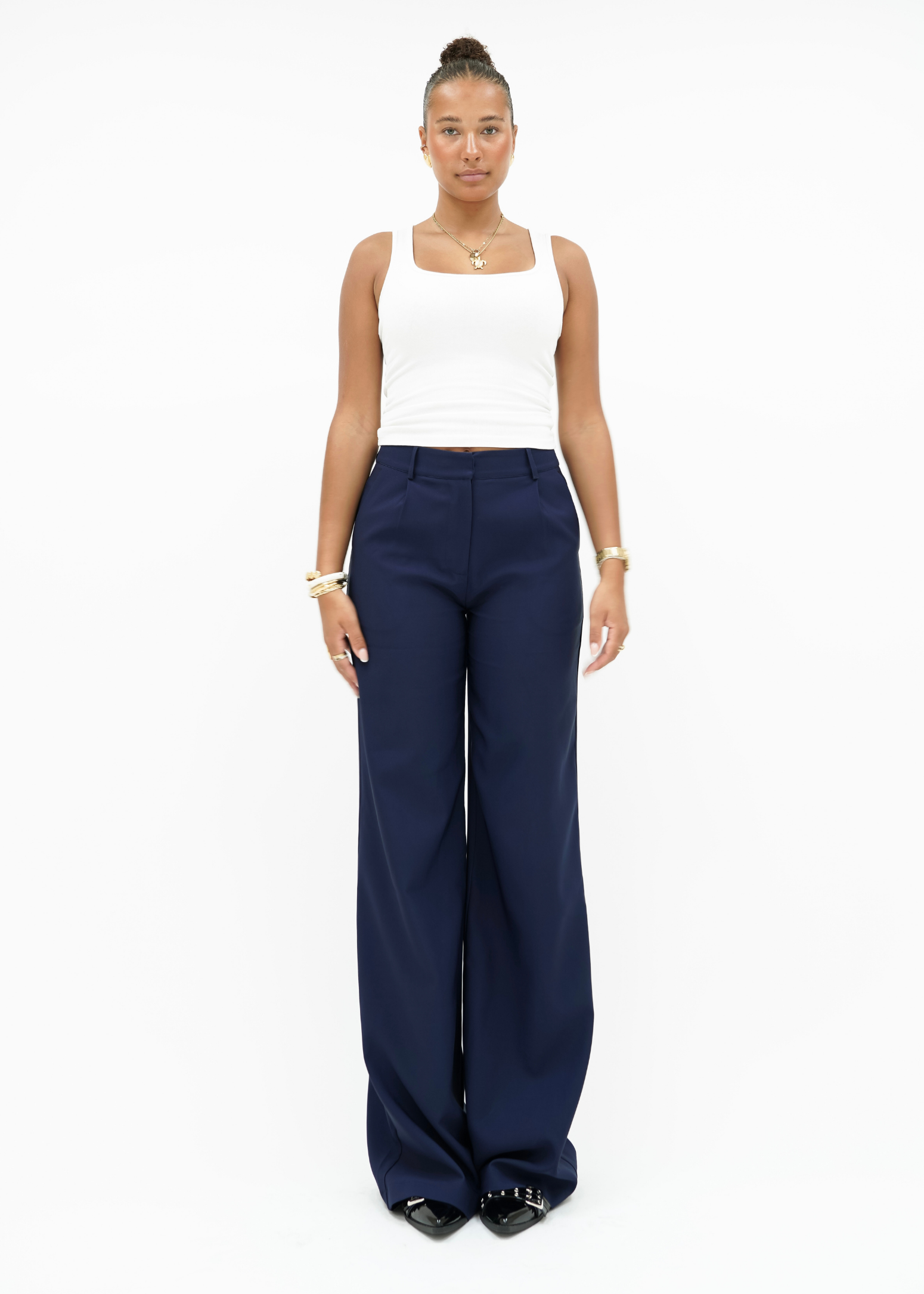 High waist wide leg pants casual night blue (tall)