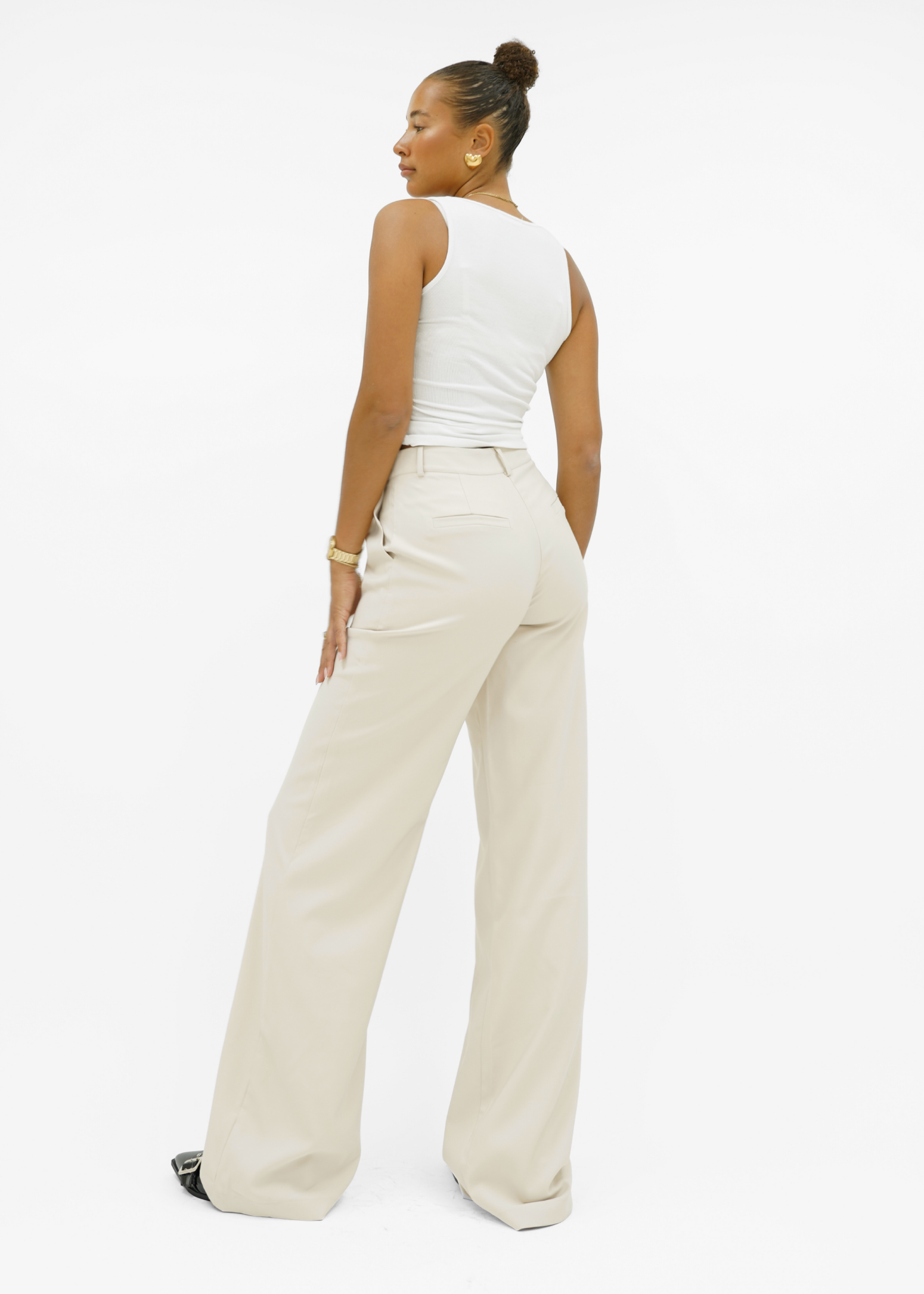 High waist wide leg pants casual crème (tall)