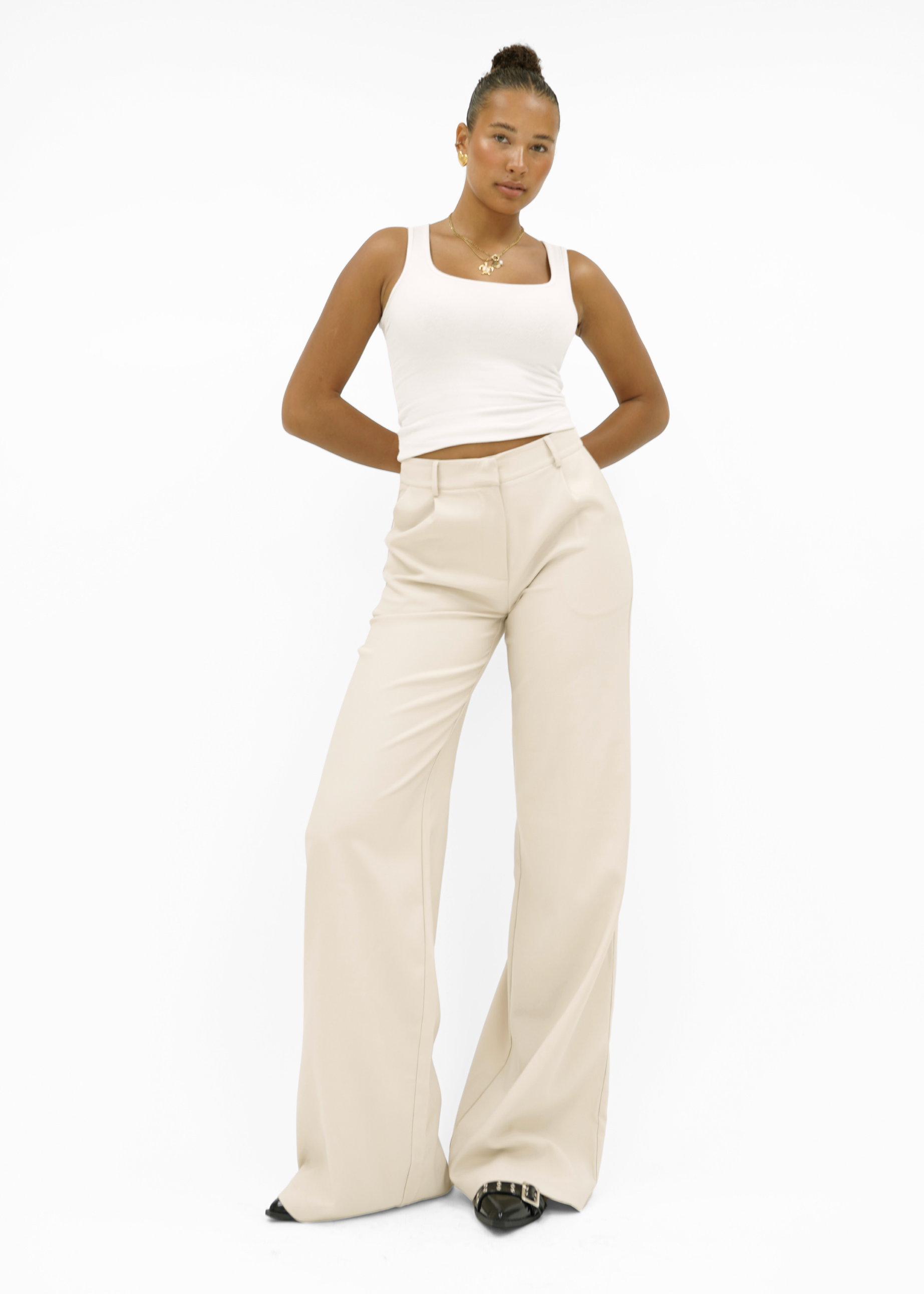 High waist wide leg pants casual crème (tall)