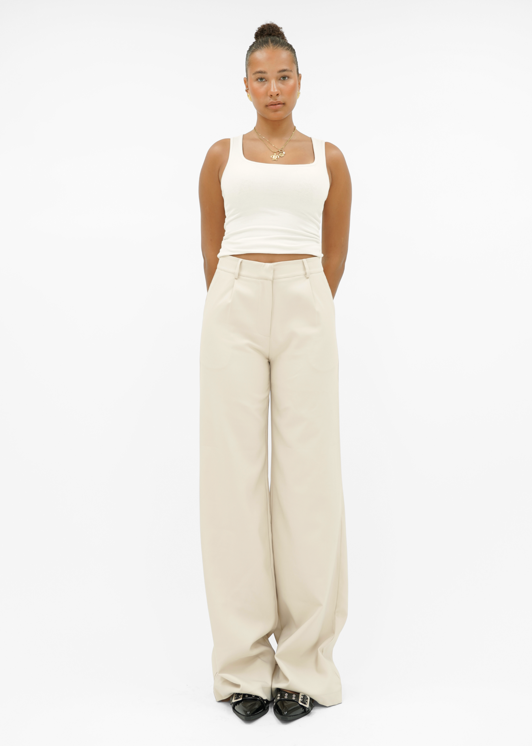 High waist wide leg pants casual crème (tall)