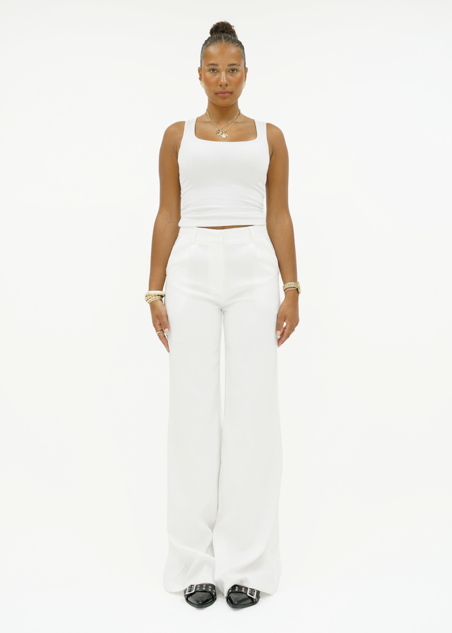 High waist wide leg pants casual white (tall)