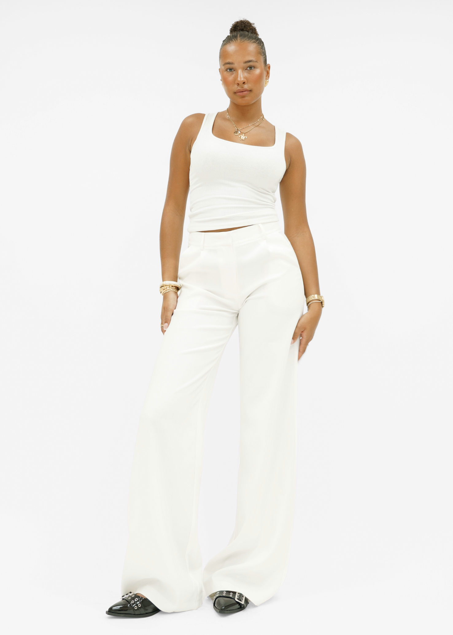 High waist wide leg pants casual white (tall)