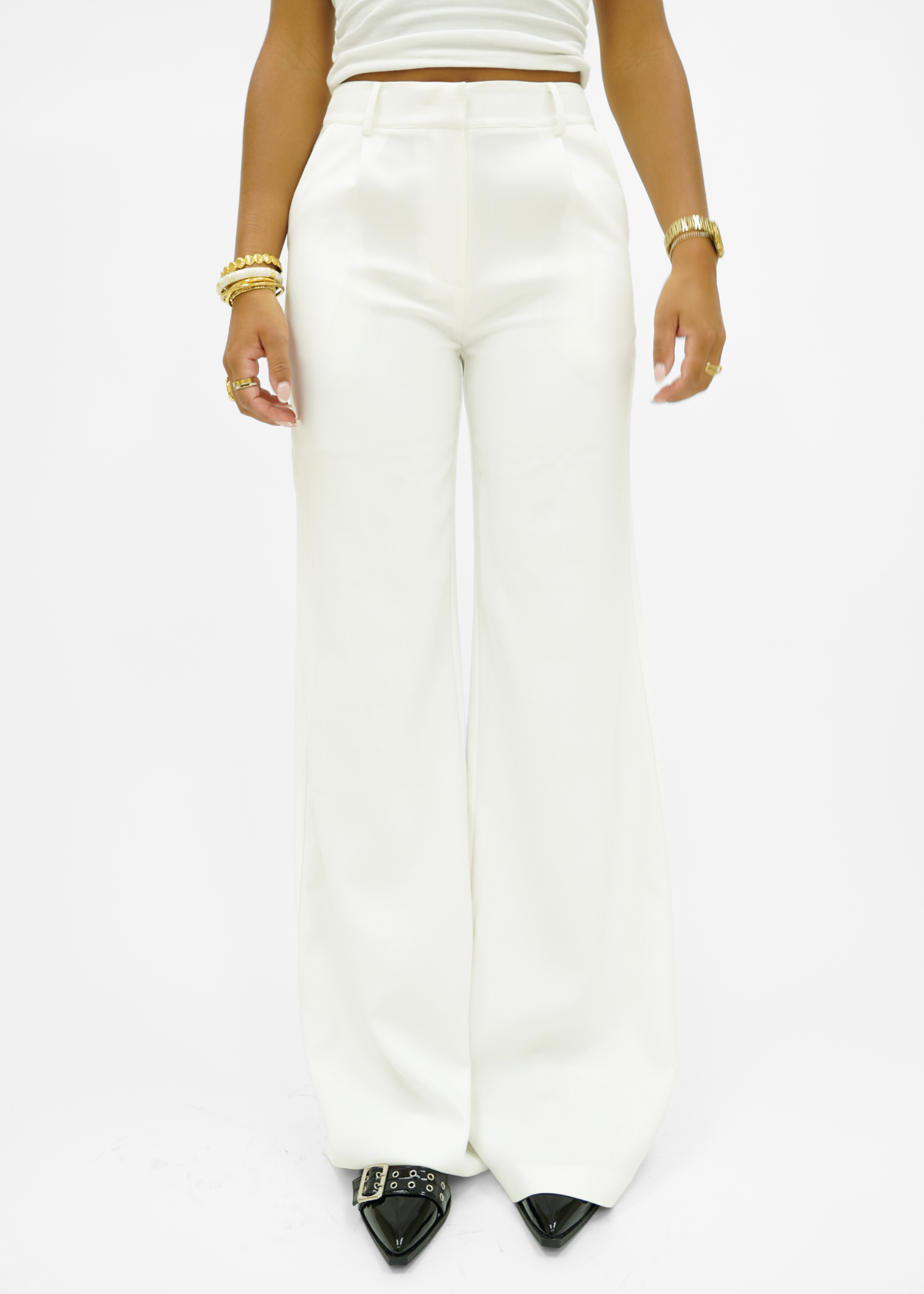 High waist wide leg pants casual white (tall)