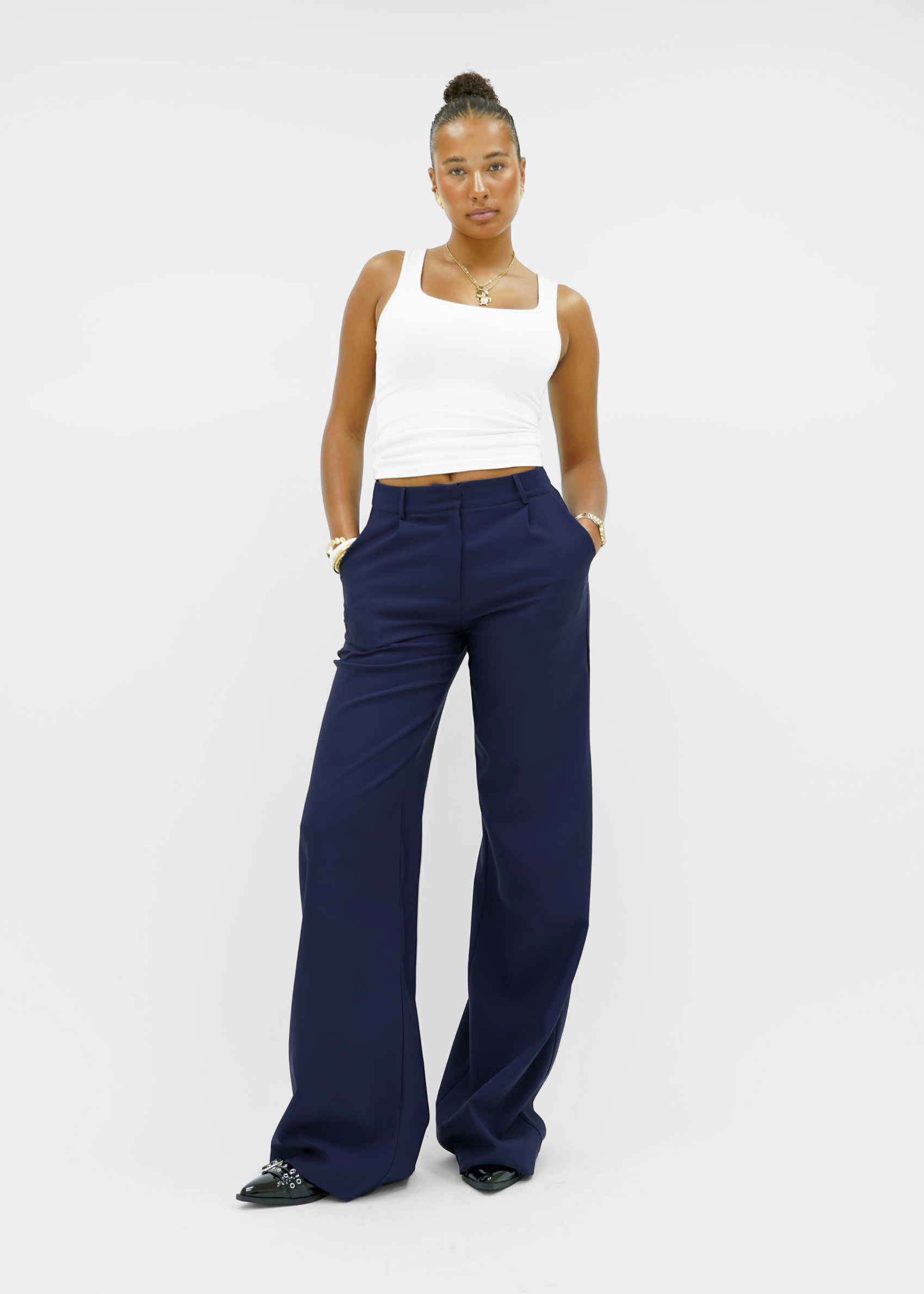 High waist wide leg pants casual night blue (tall)