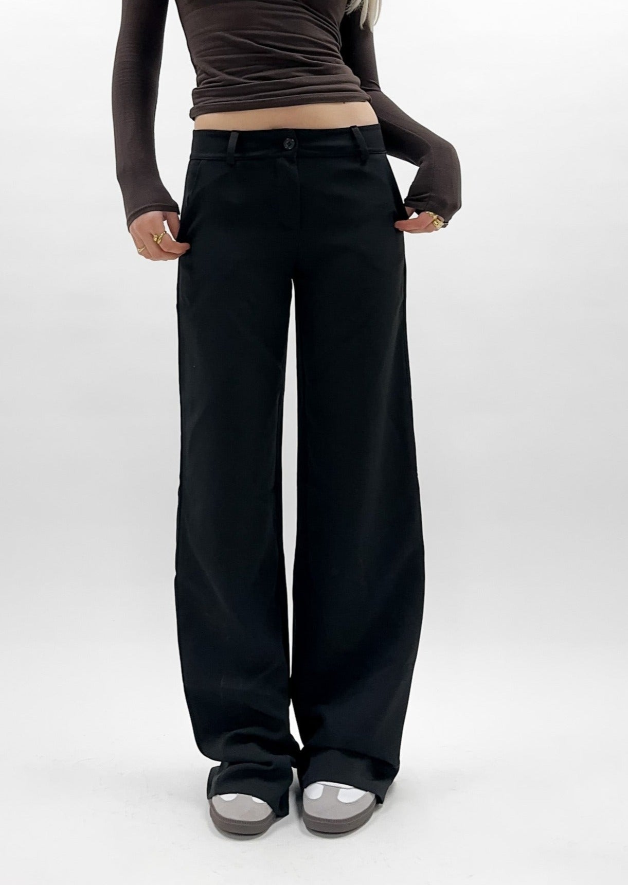 Pantalon coupe droite taille basse/moyenne casual noir (TALL)