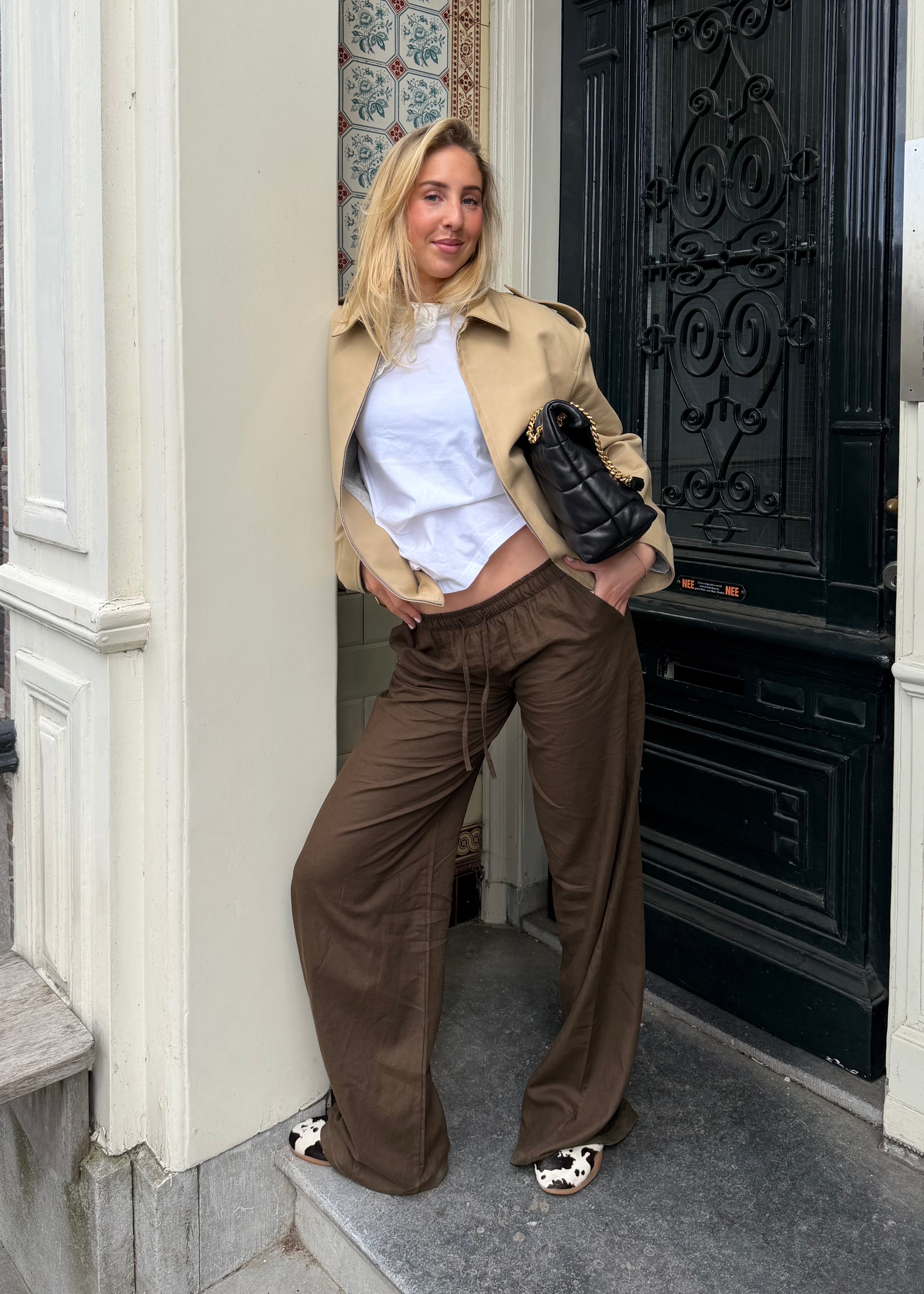 Low waist linnen pants (tall) brown