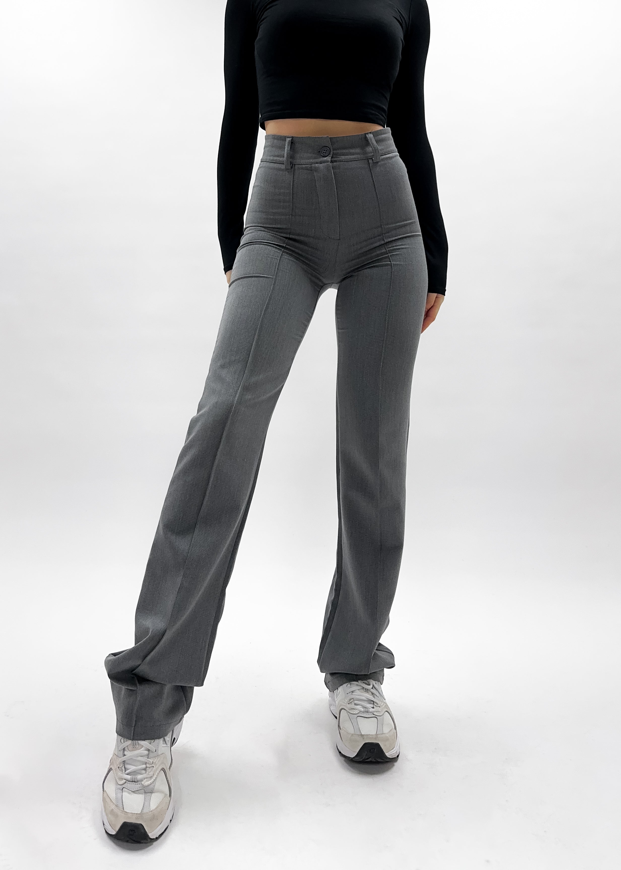 Pantalon droit avec pliage gris clair délavé (TALL)