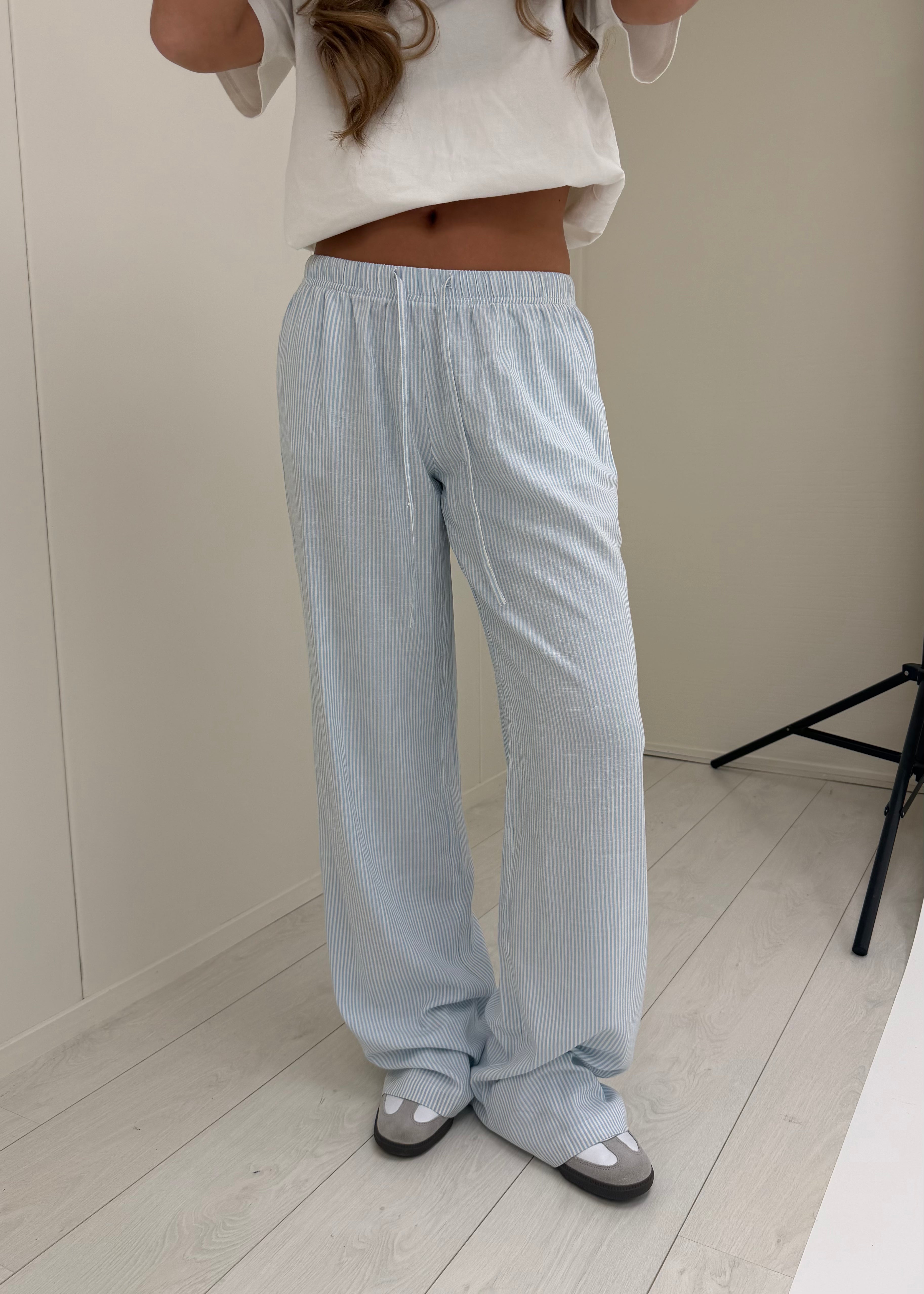 Mid waist striped cotton pants (tall) light blue