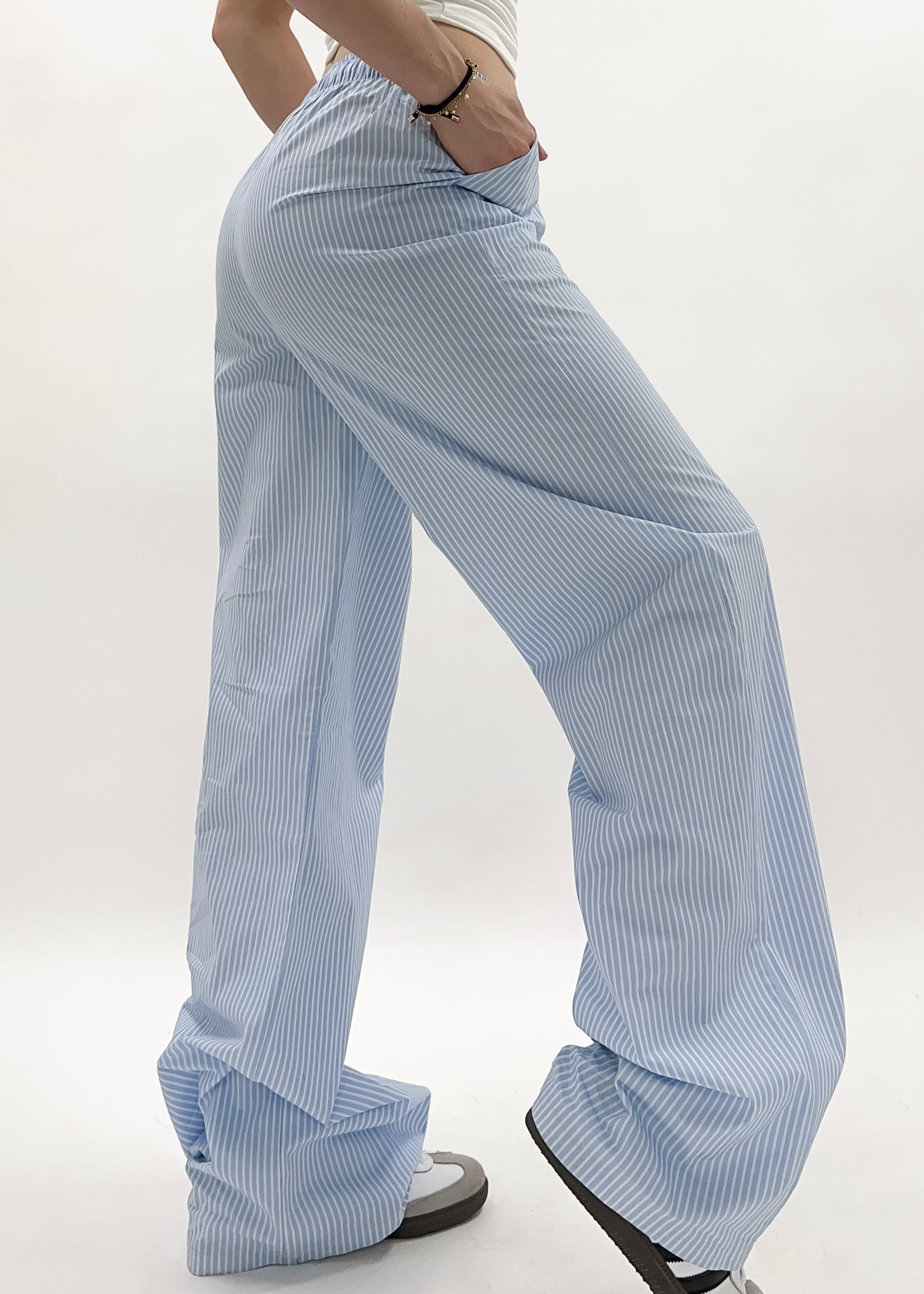 Cotton pants striped (TALL) blue/white