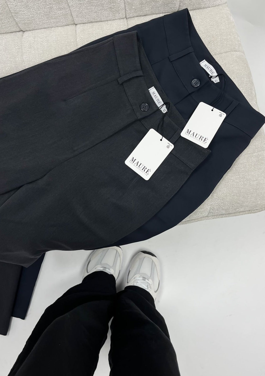 Pantalon droit avec pliage gris foncé délavé (TALL)
