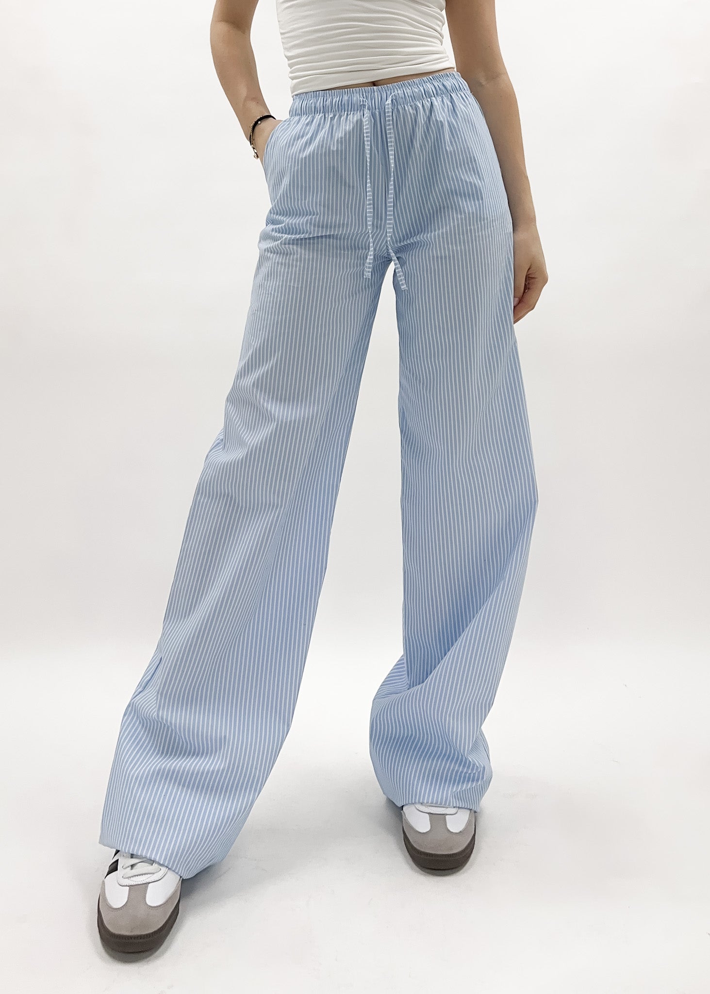 Cotton pants striped (TALL) blue/white