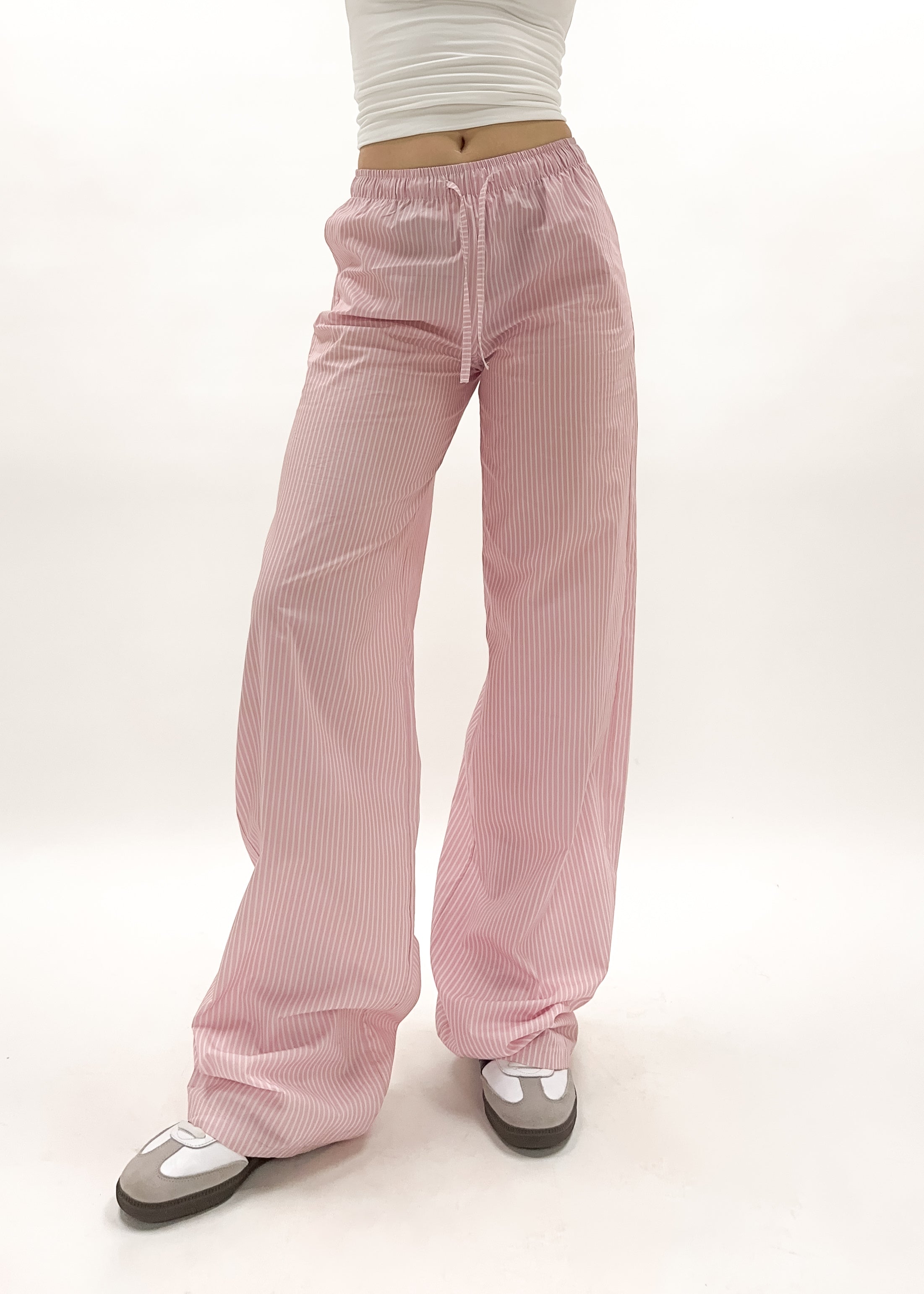 Cotton pants striped (TALL) pink/white