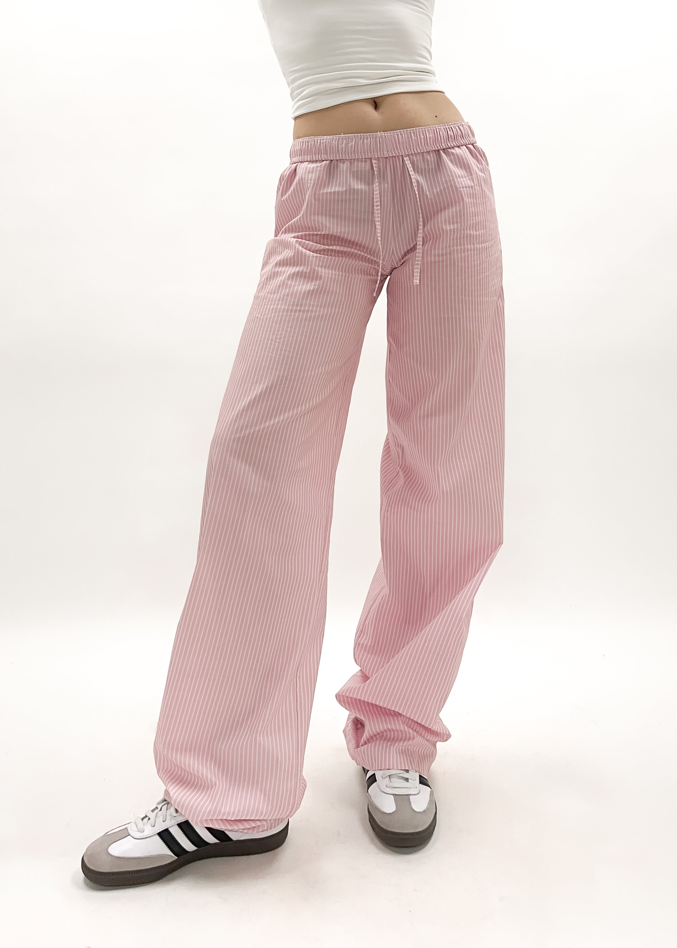 Cotton pants striped (TALL) pink/white