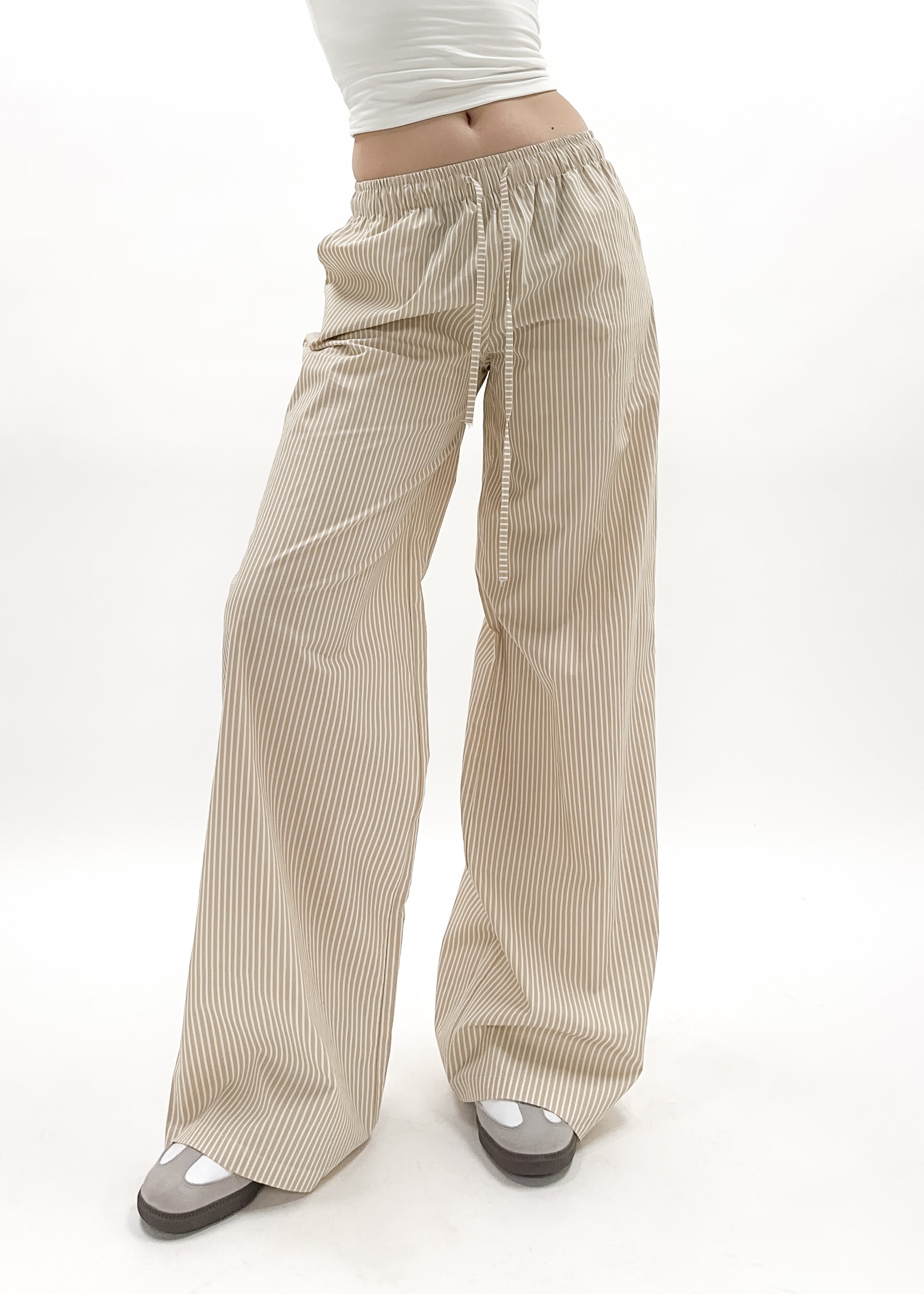 Cotton pants striped (TALL) beige/white