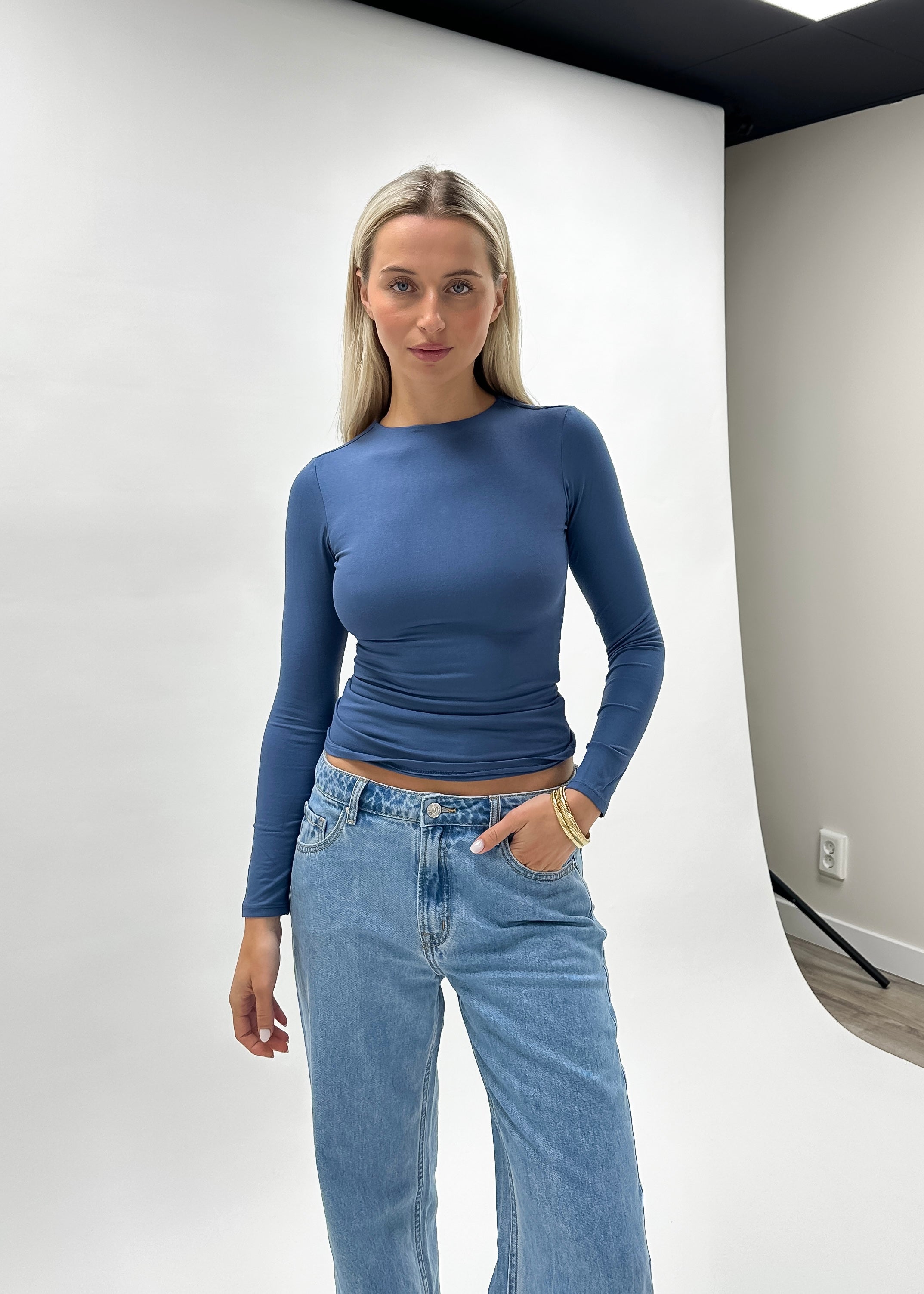 Long sleeve top long dark blue