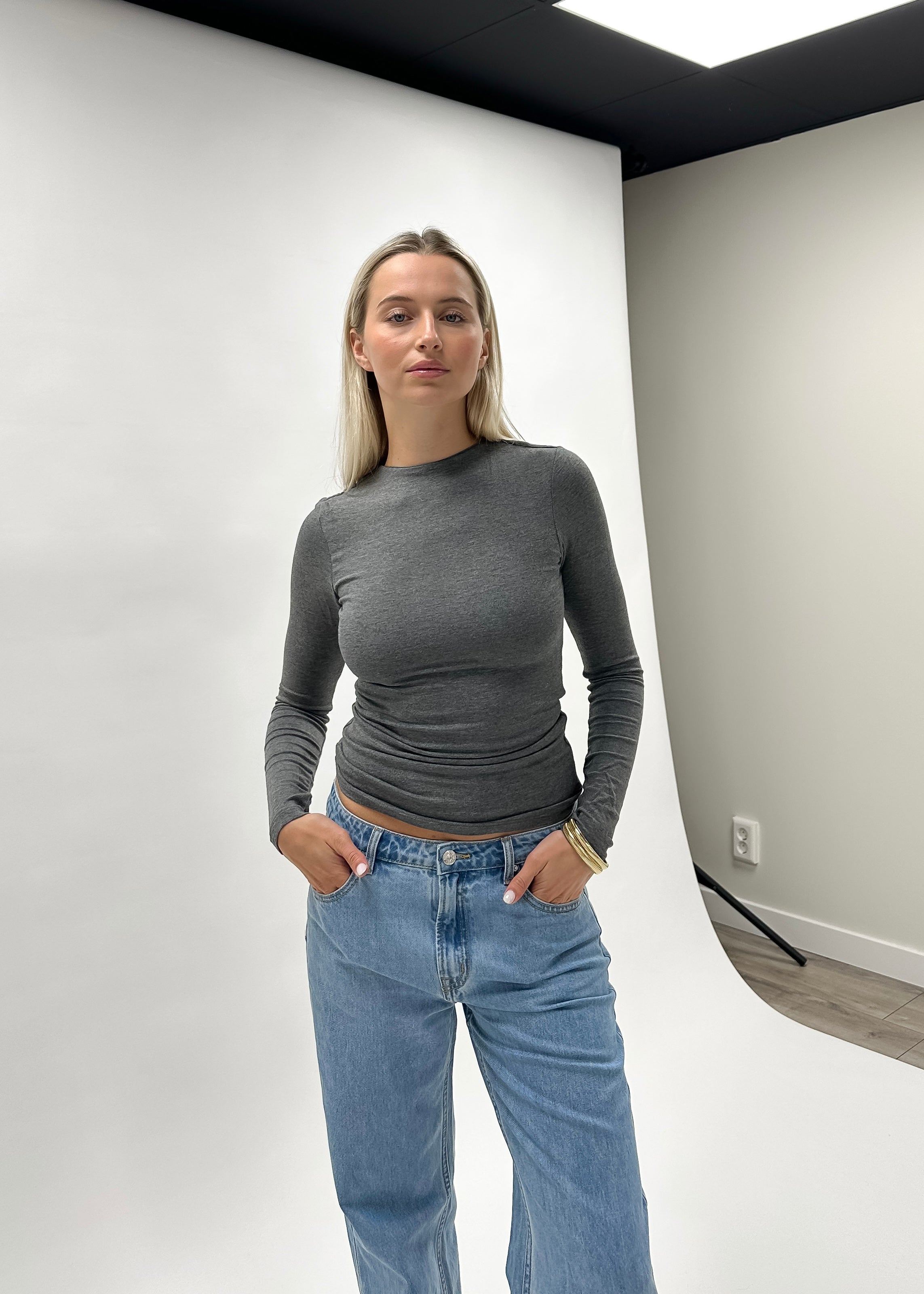 Long sleeve top long dark grey