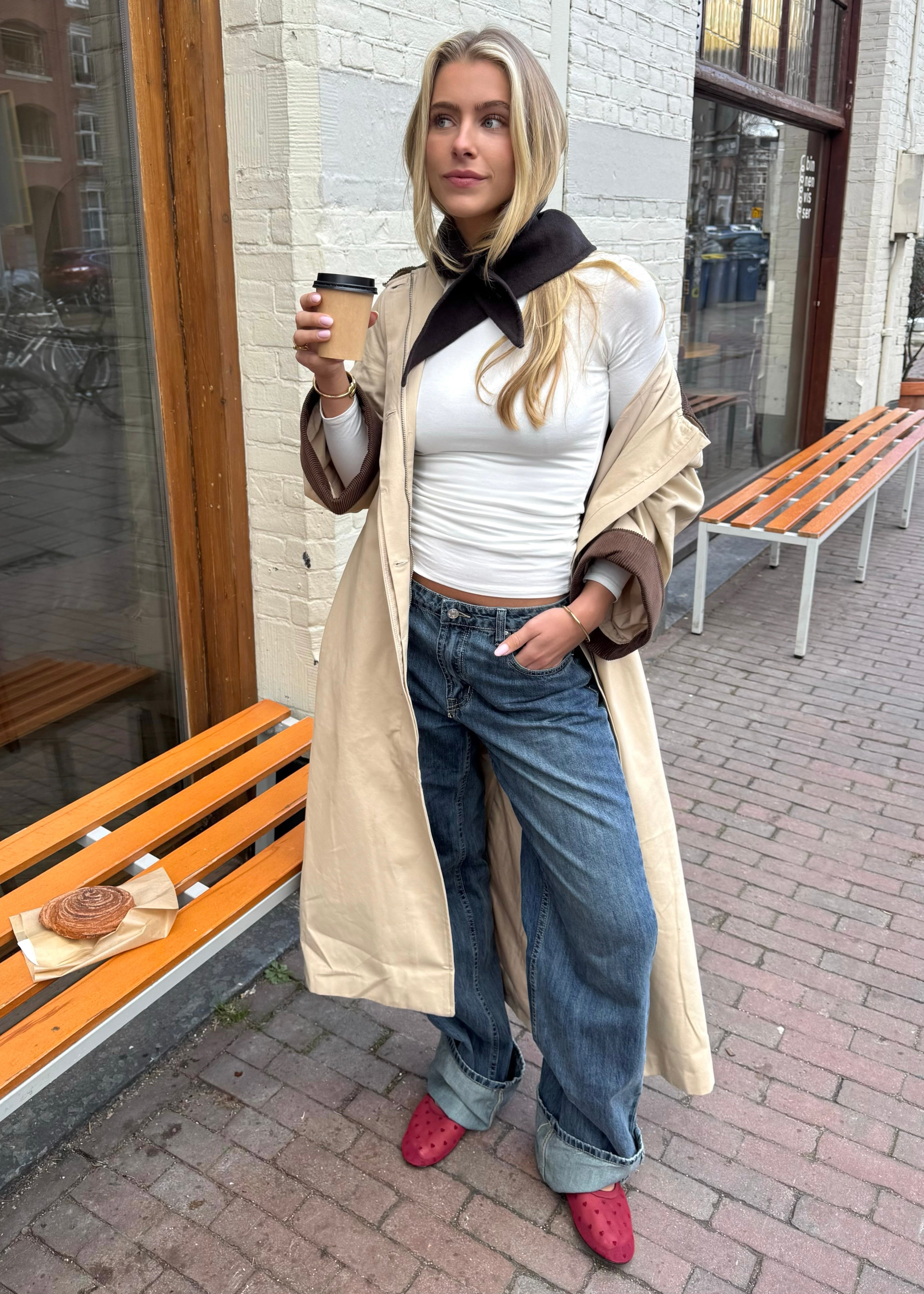 Long sleeve top long off-white
