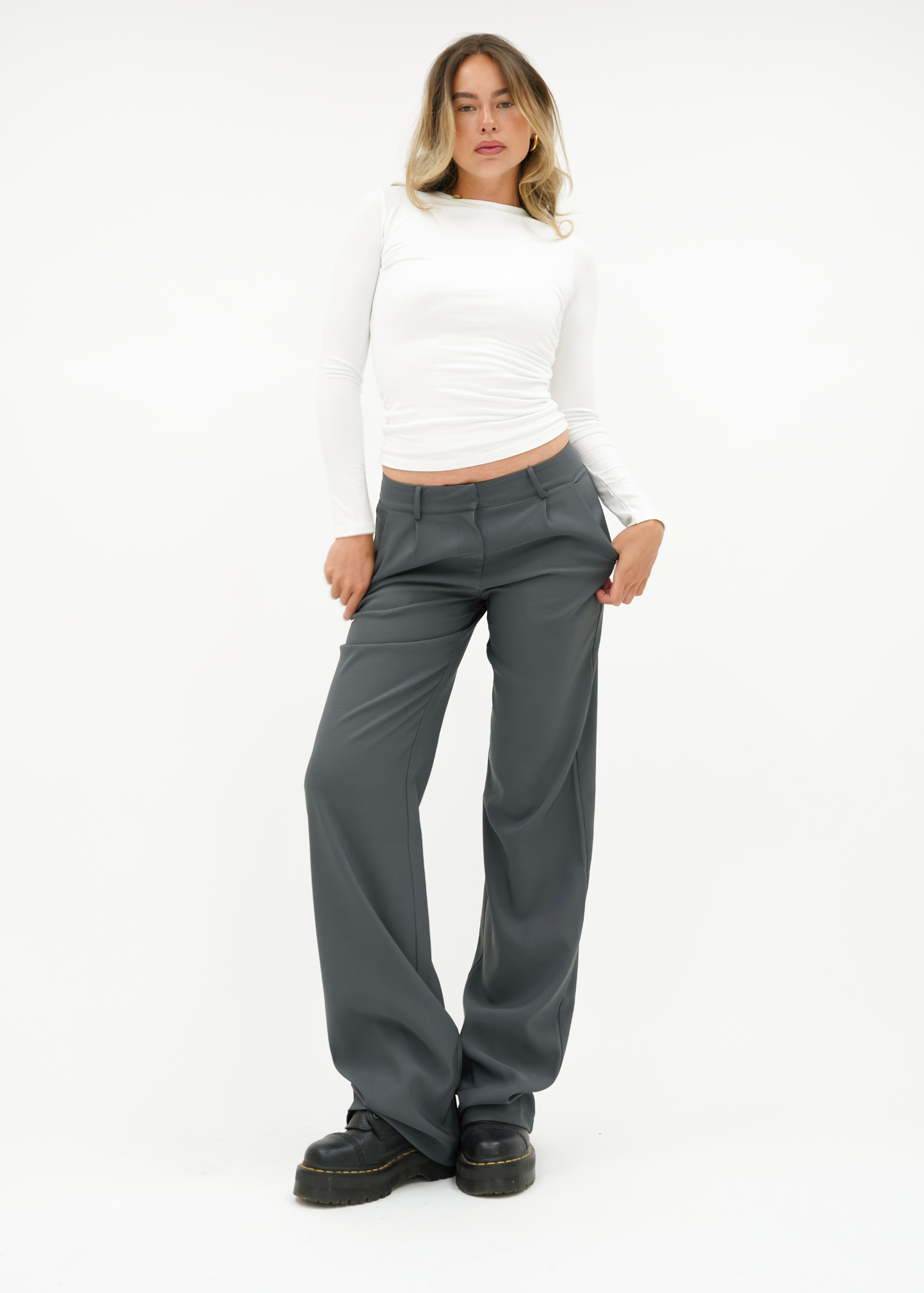 Low/mid waist wide leg pants casual charcoal (tall)